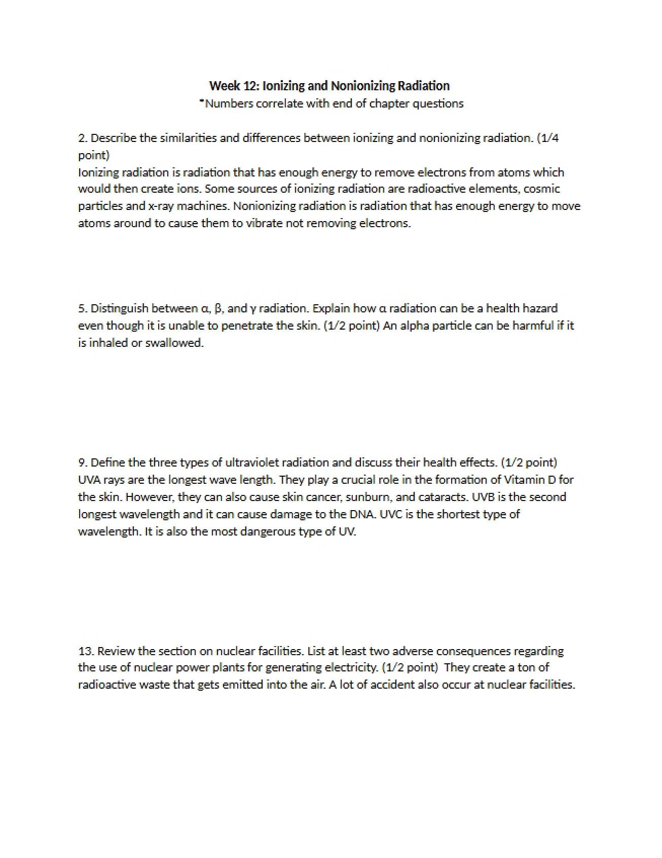 Radiation Exercises Nonionizing and Ionizing