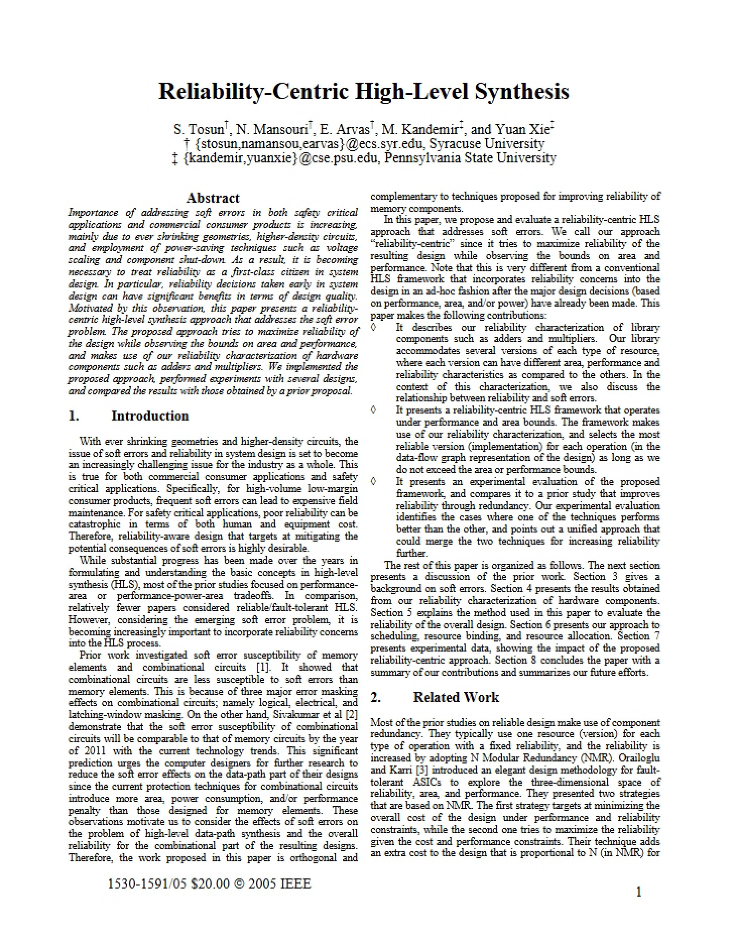 High Level Synthesis Focused on Reliability