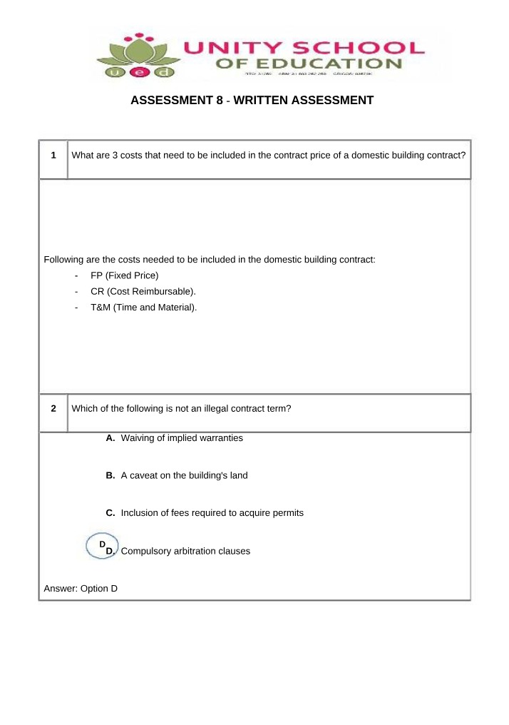 Written Assessment - Assessment 8