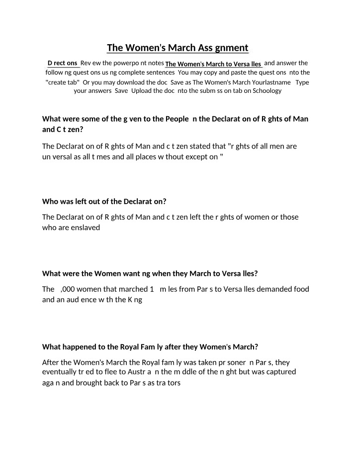 Assignment - The Women's March