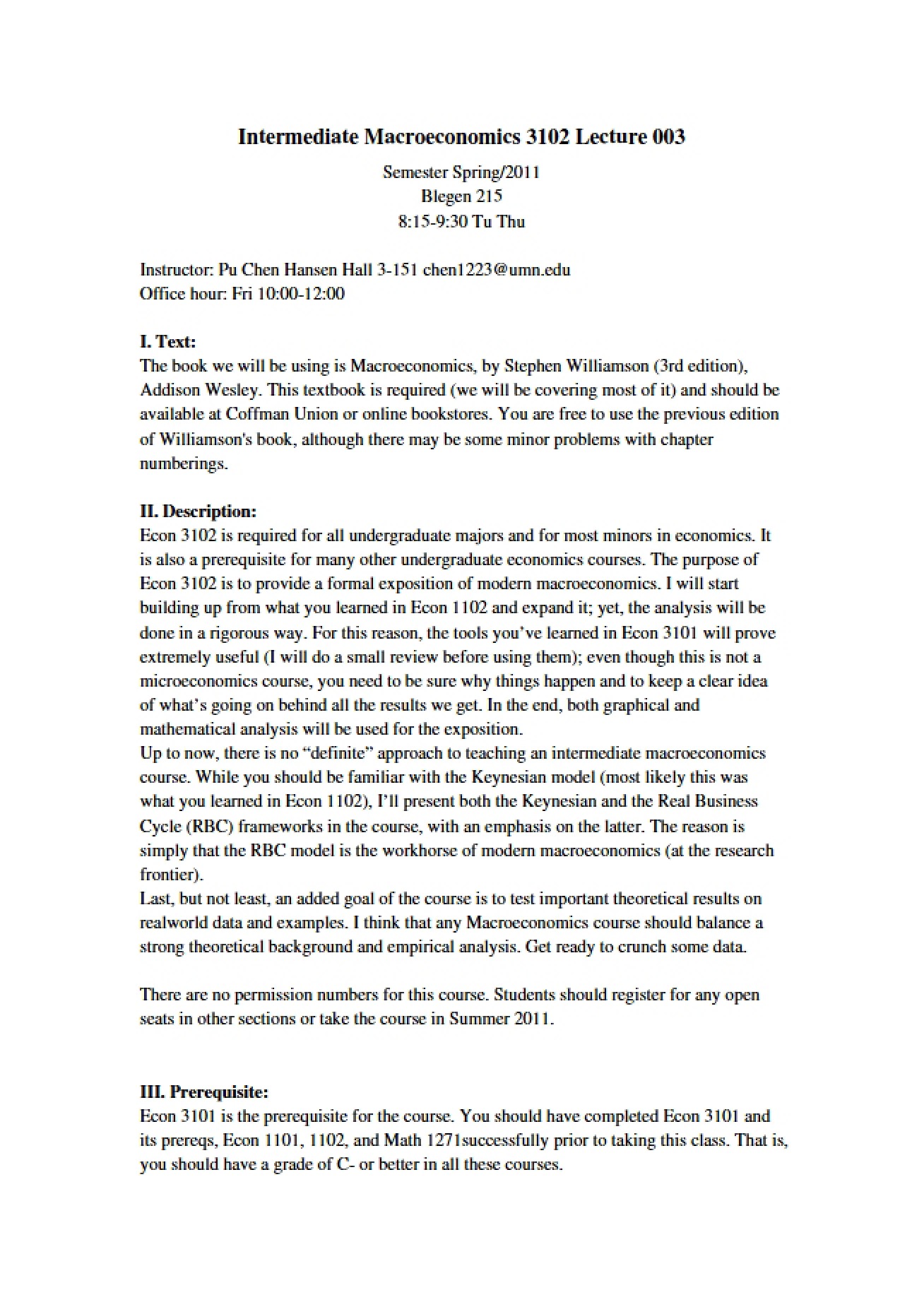 Syllabus for Intermediate Macroeconomics