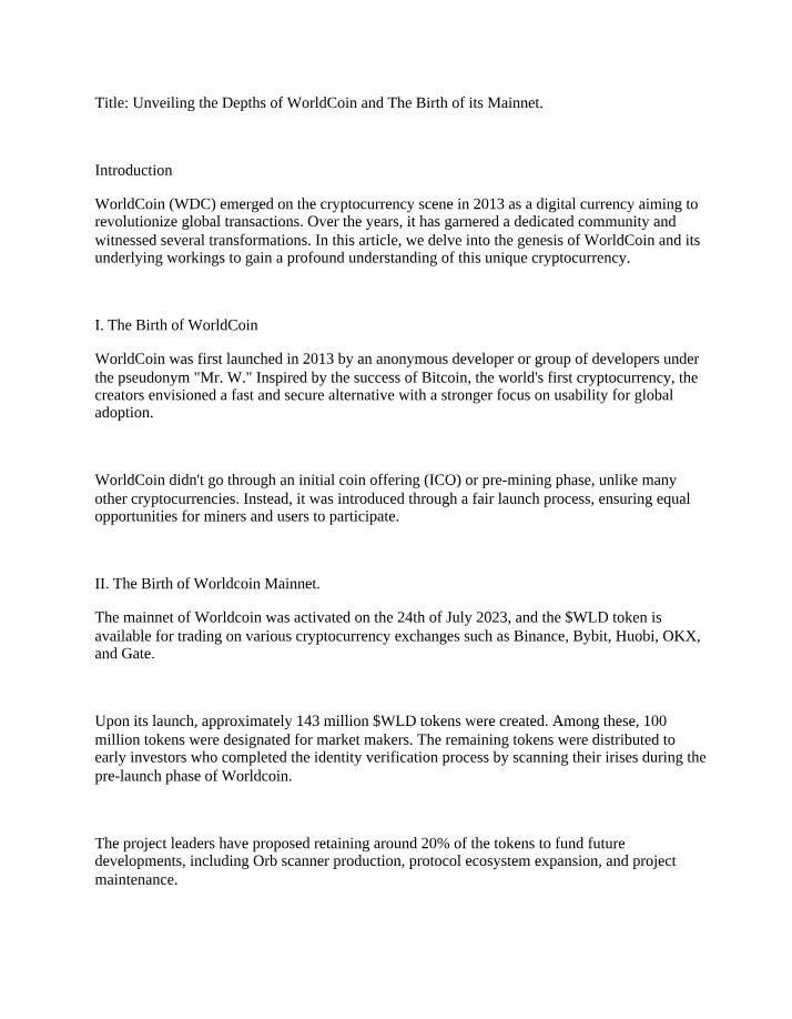 WorldCoin - A Profound Understanding