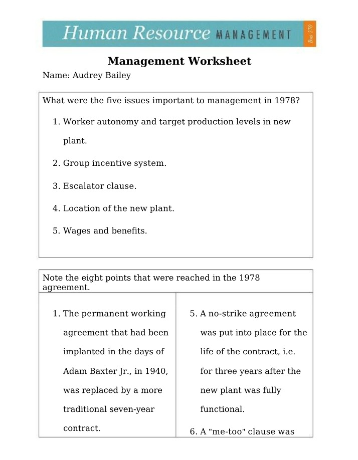 Worksheet - Baxter Management