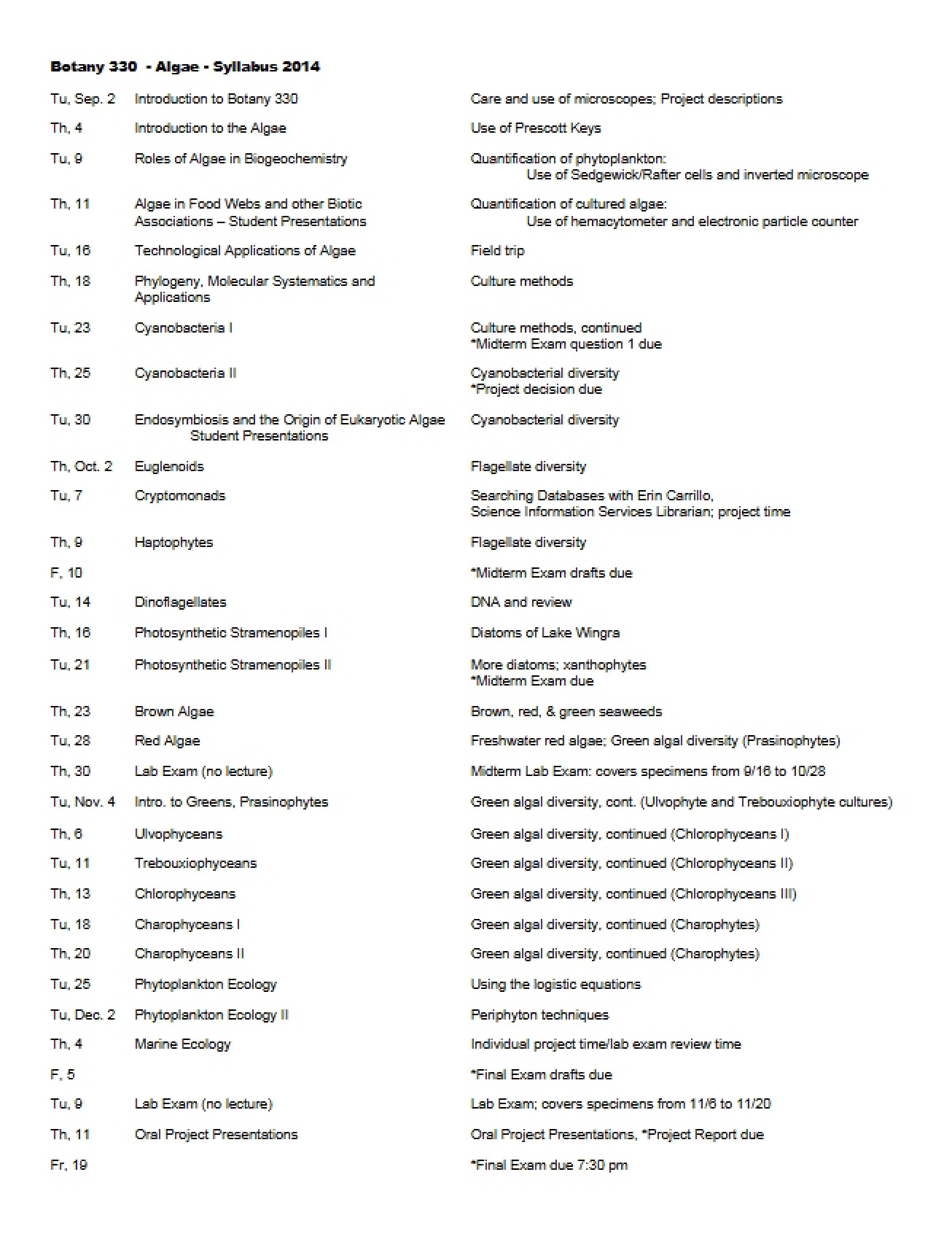 Syllabus for Botany 330