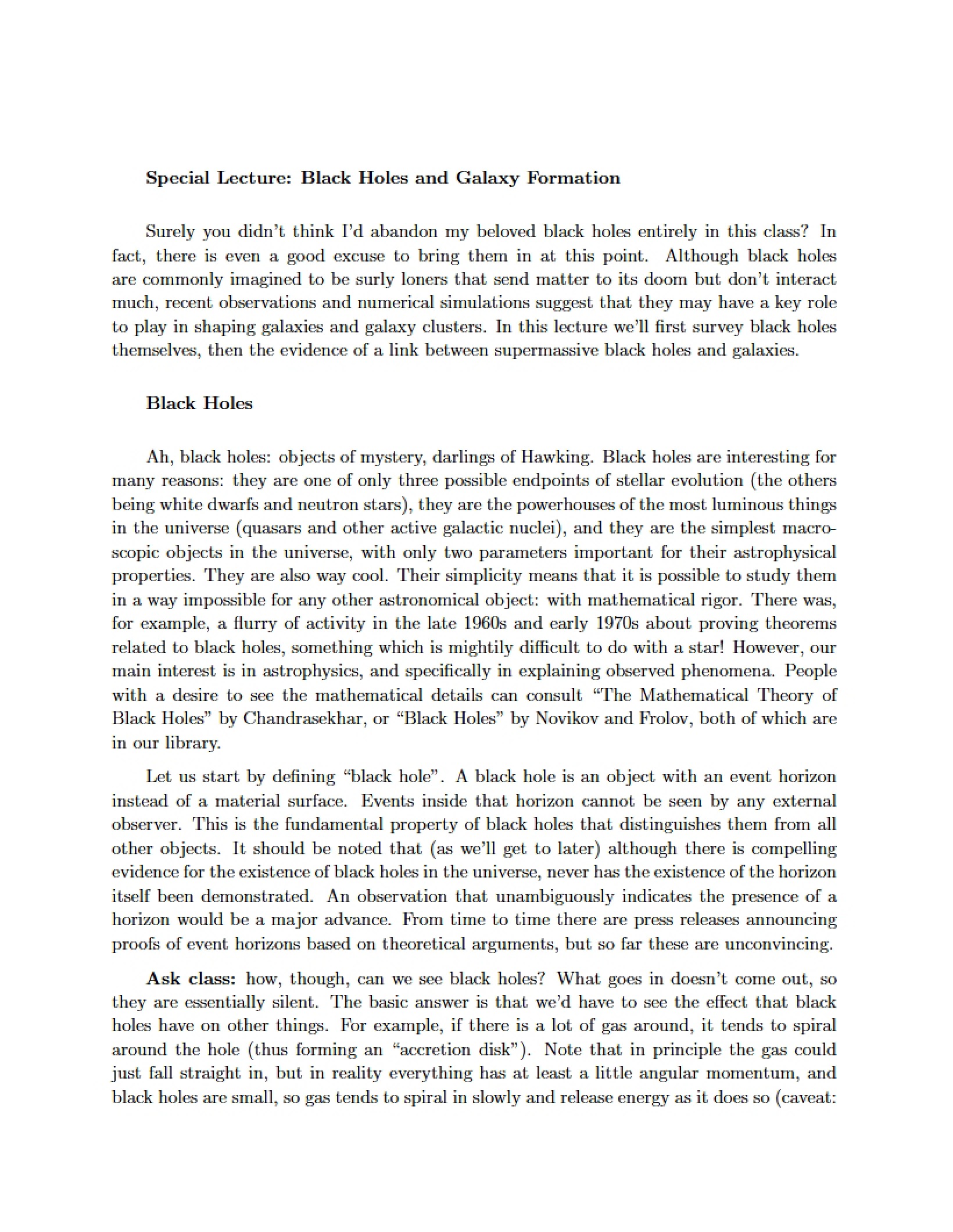 Galaxy Formation and Black Holes Special Lecture