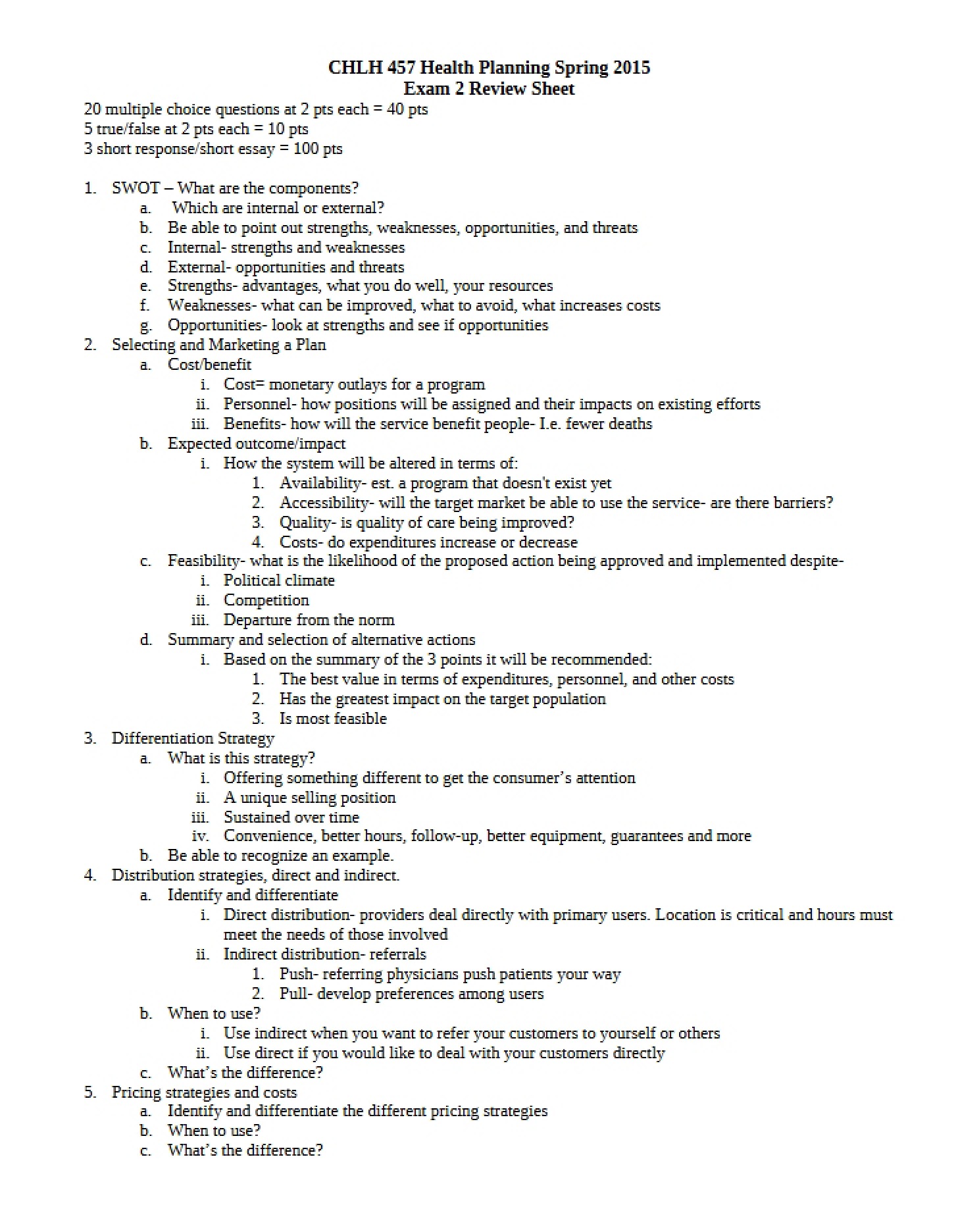 Review for Exam Two