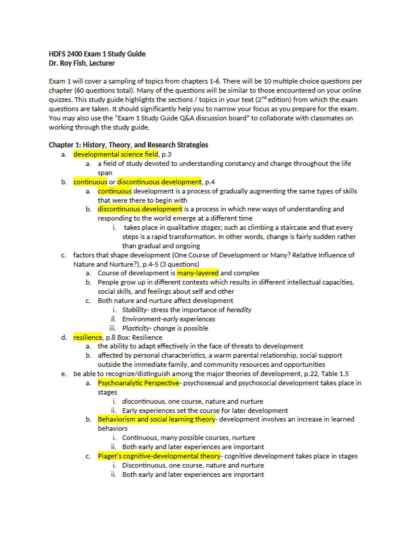 Guide for Exam One