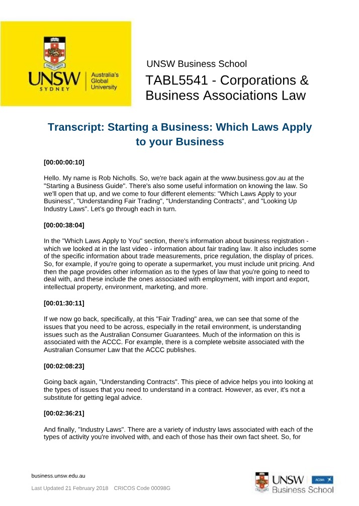 Starting a Business - Which Laws Apply