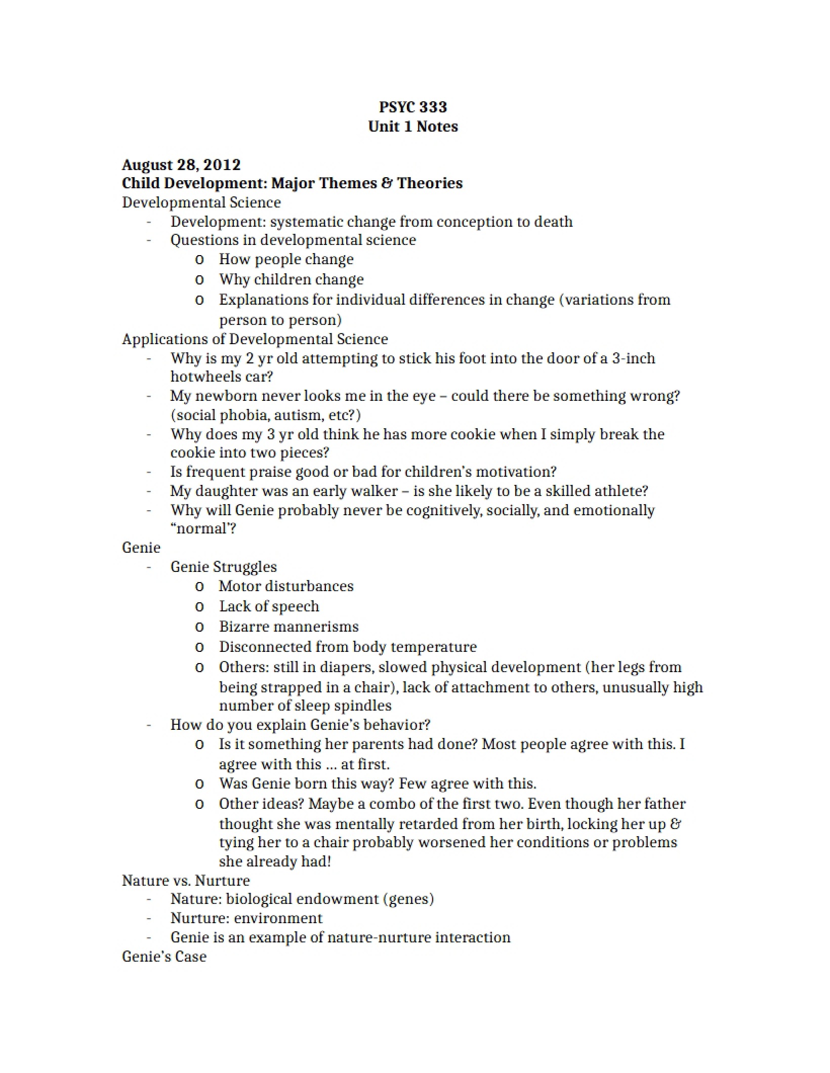 Notes for Exam One