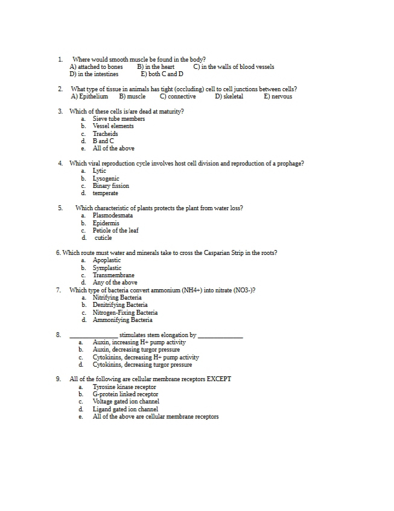 Practice Examination for the Biology II Course