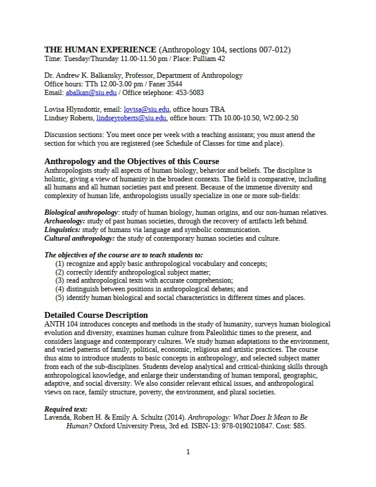 Human Experience Anthropology Course Guide