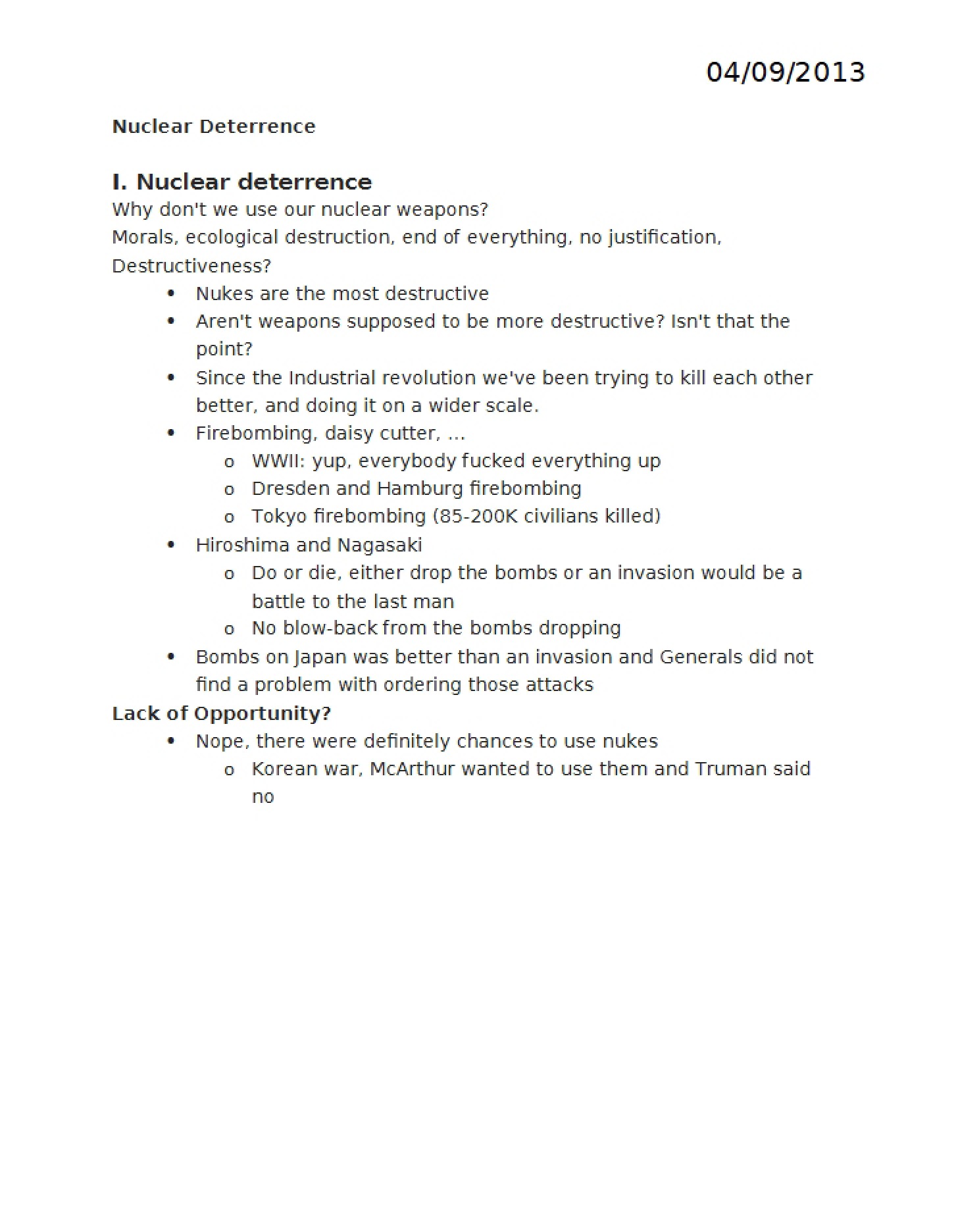 Nuclear Strategy Deterrence