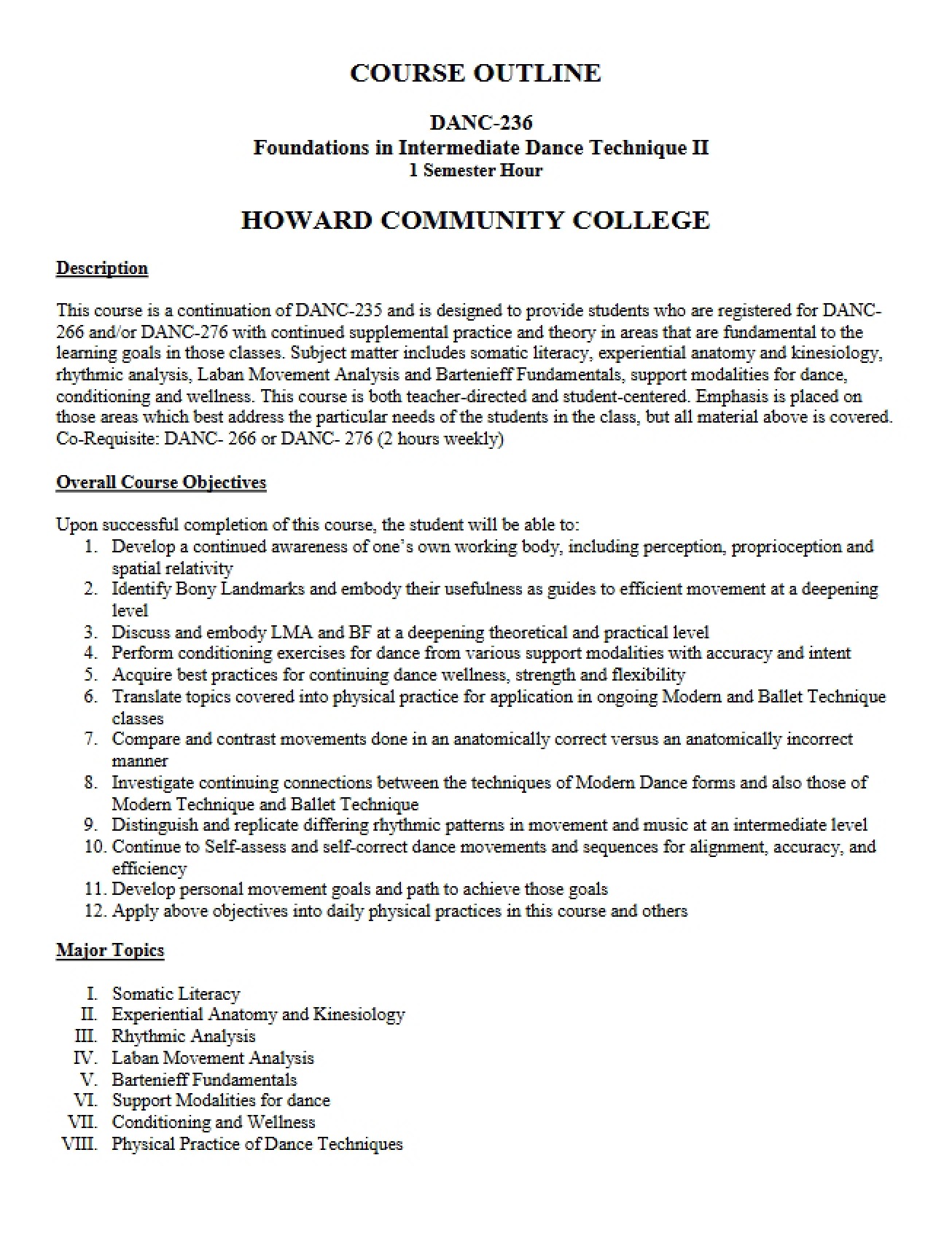 Intermediate Dance Technique II Foundations Syllabus