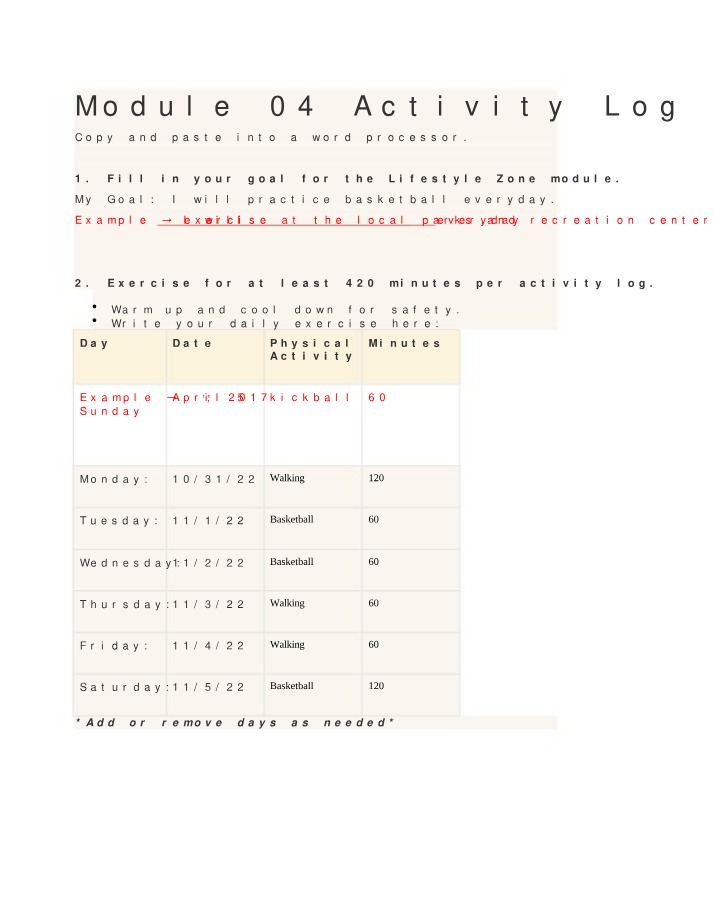 Activity Log for Module 04