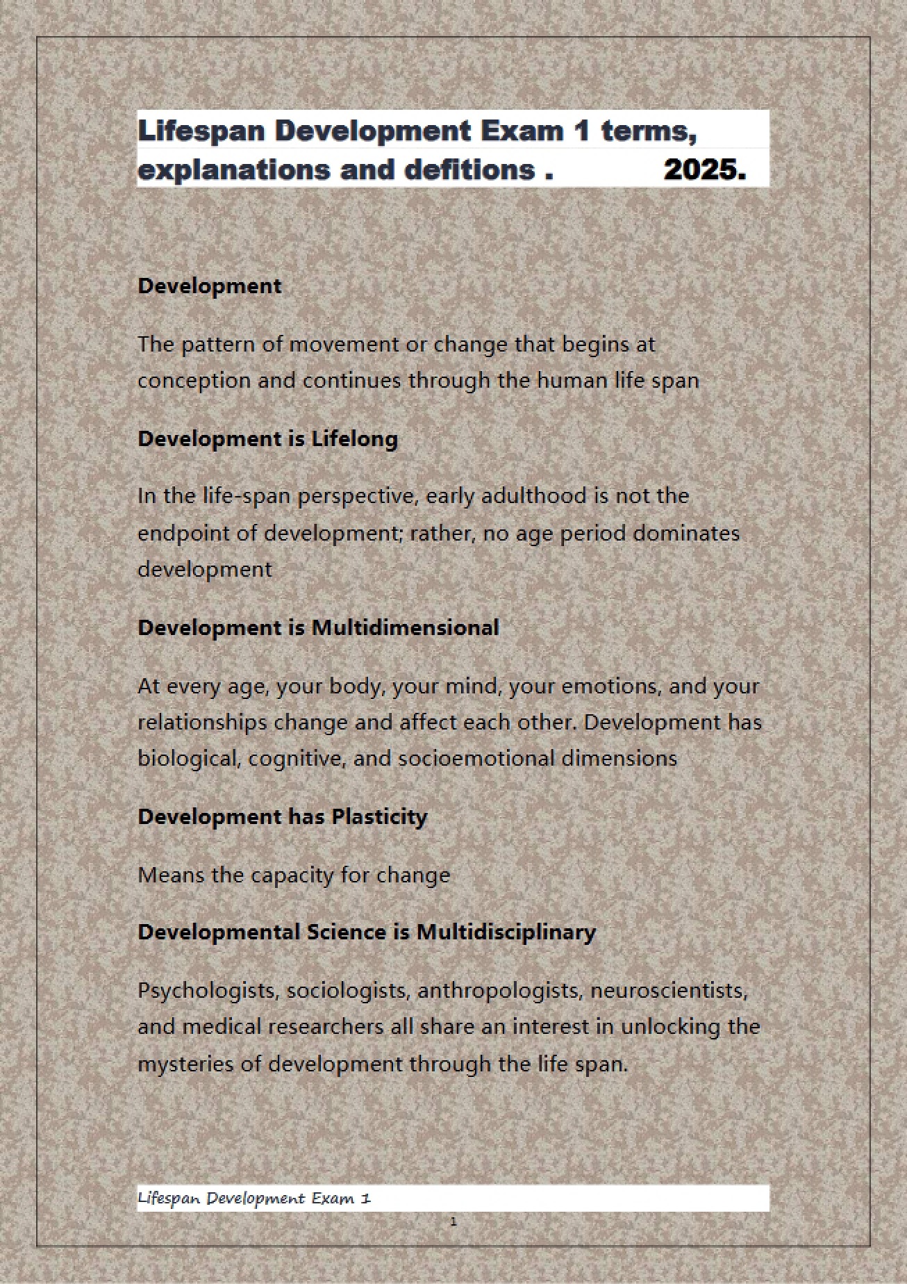 Exam One Lifespan Development