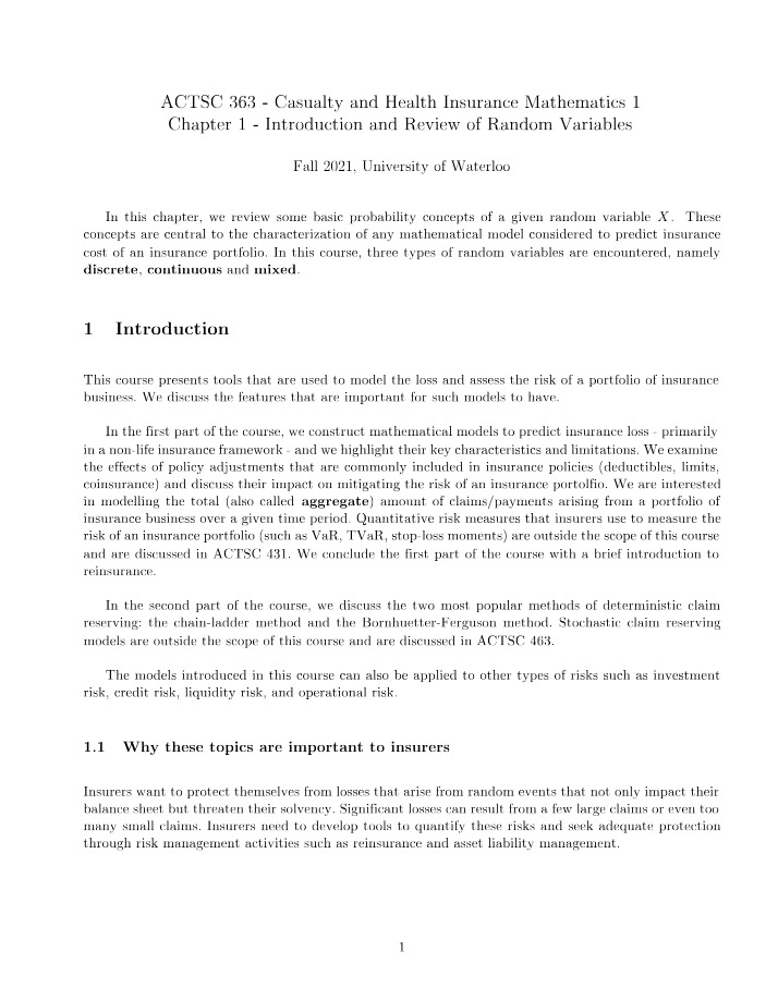 Chapter 1 - Introduction and Review of Random Variables