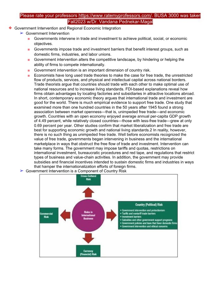 Government Intervention Effects in Trade and Investment