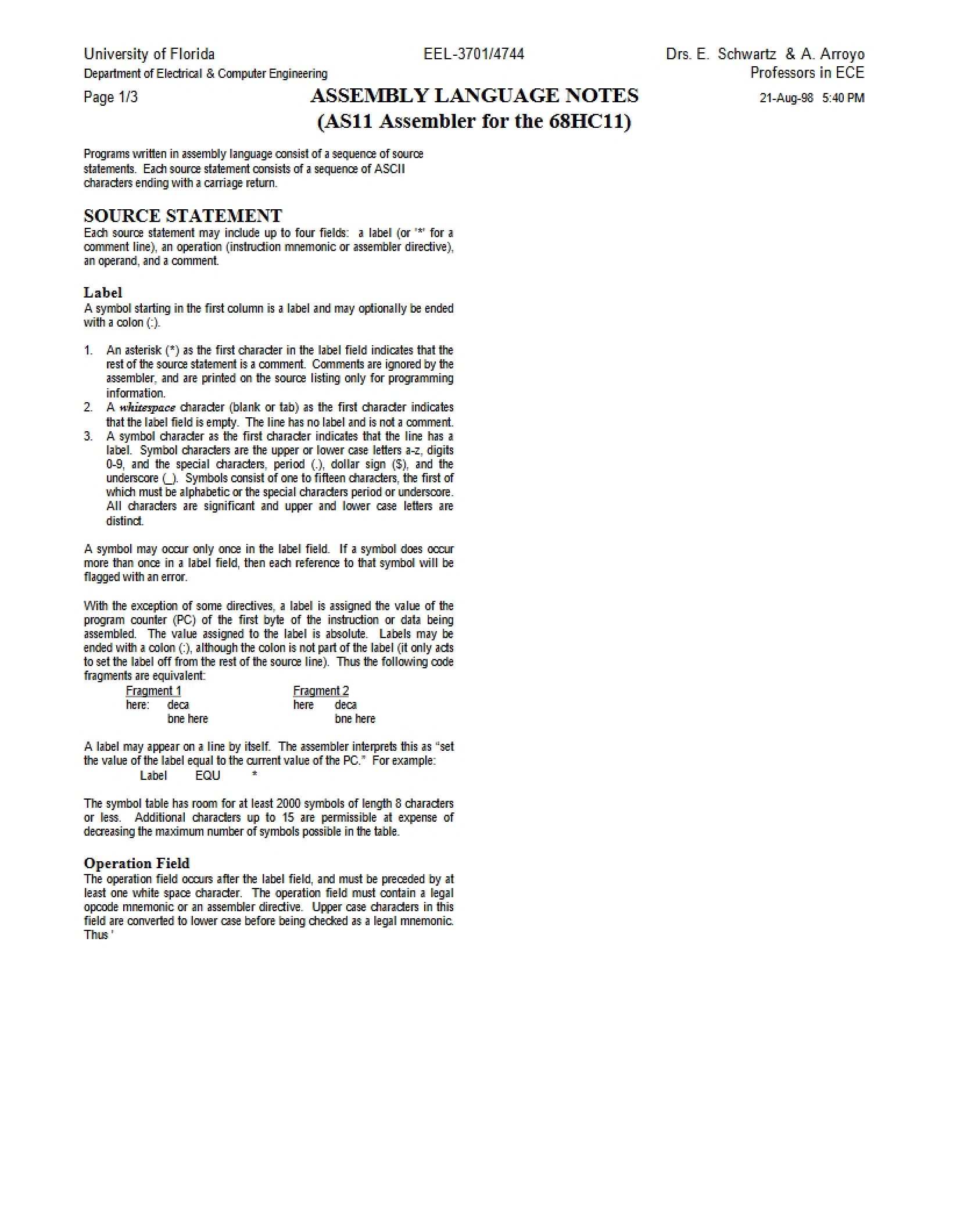 Notes on Assembly Language