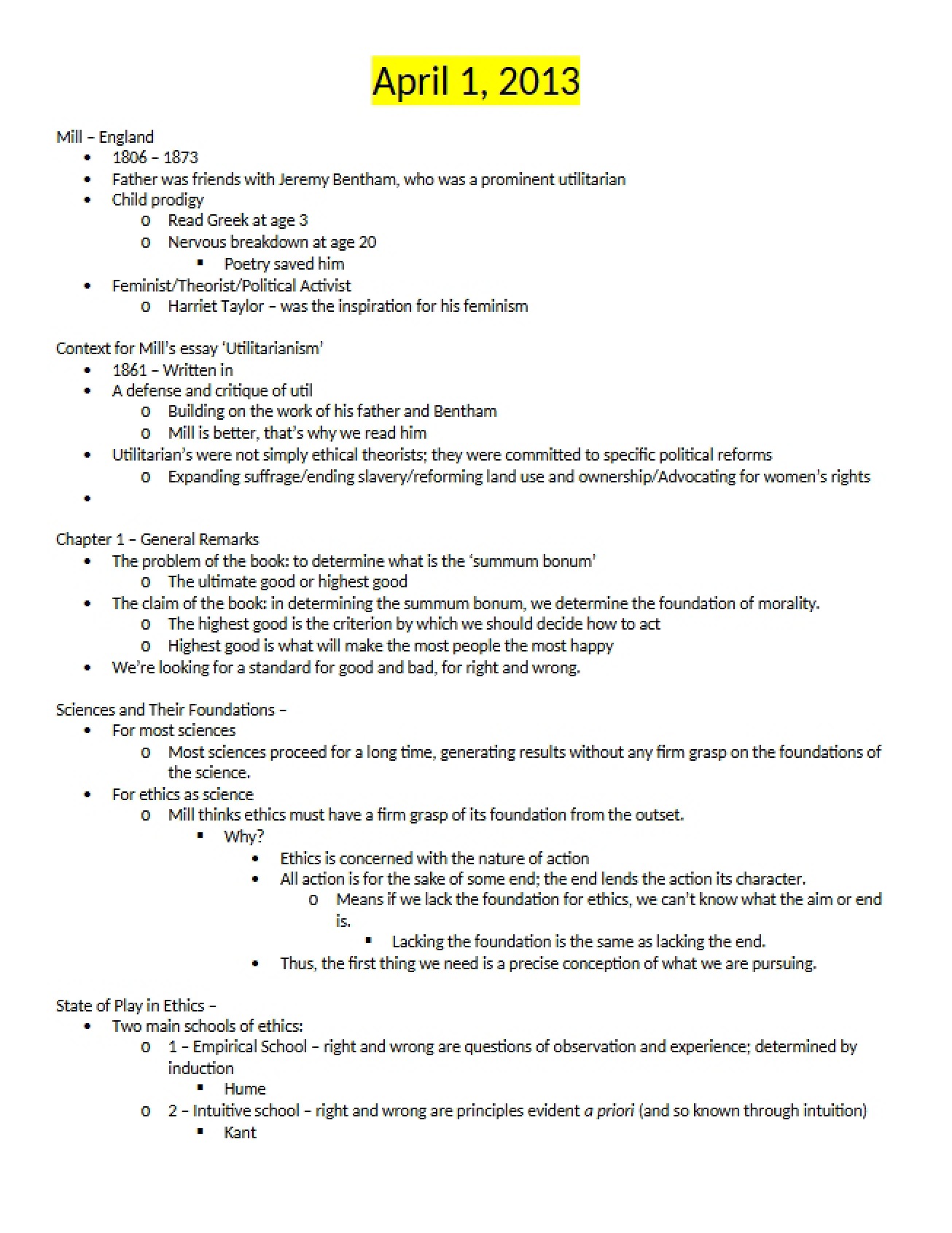 Philosophy Lecture Notes