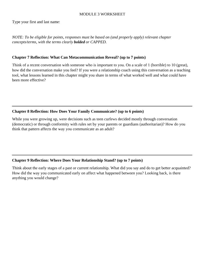 Worksheet for Module 3