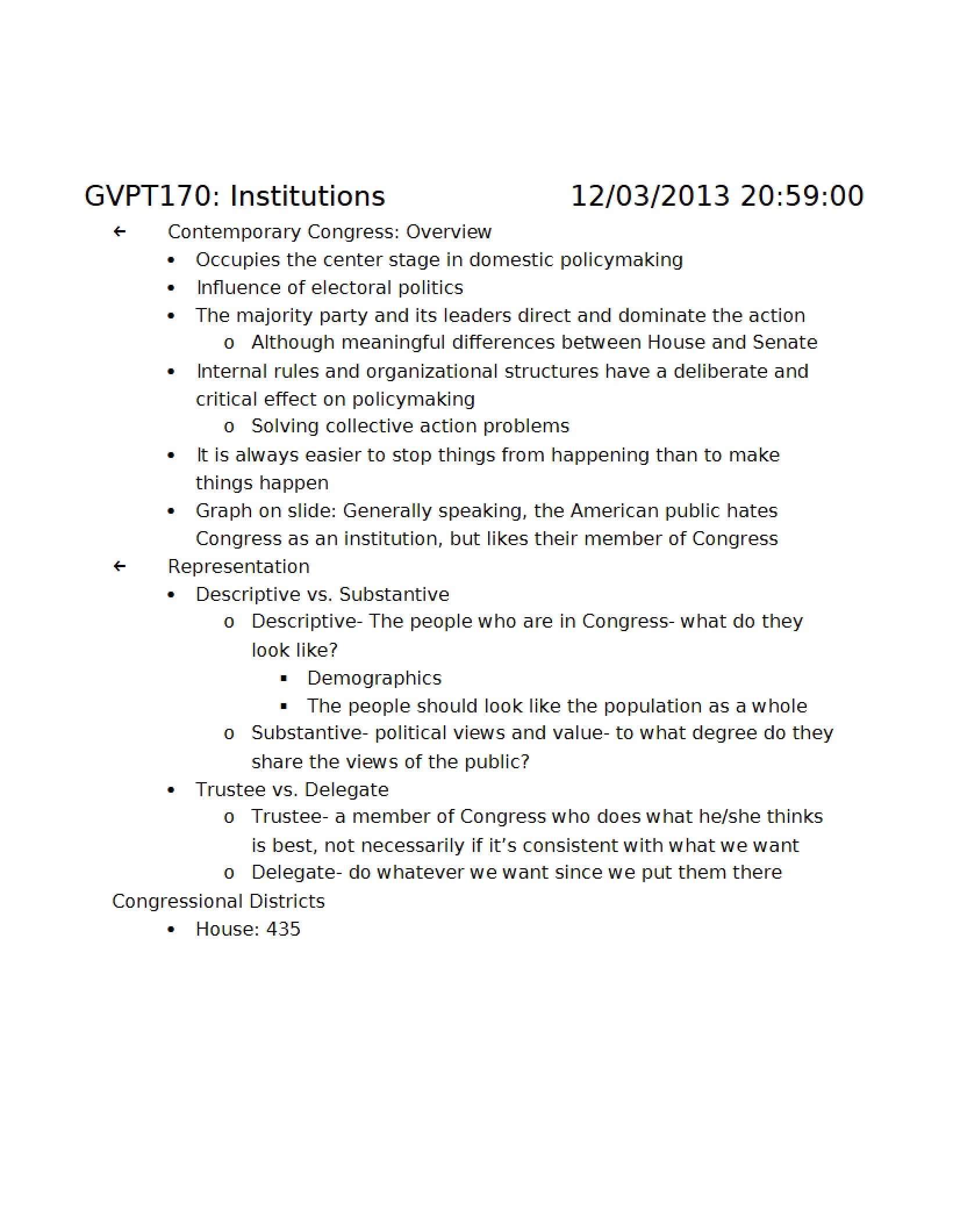 Notes from Lecture