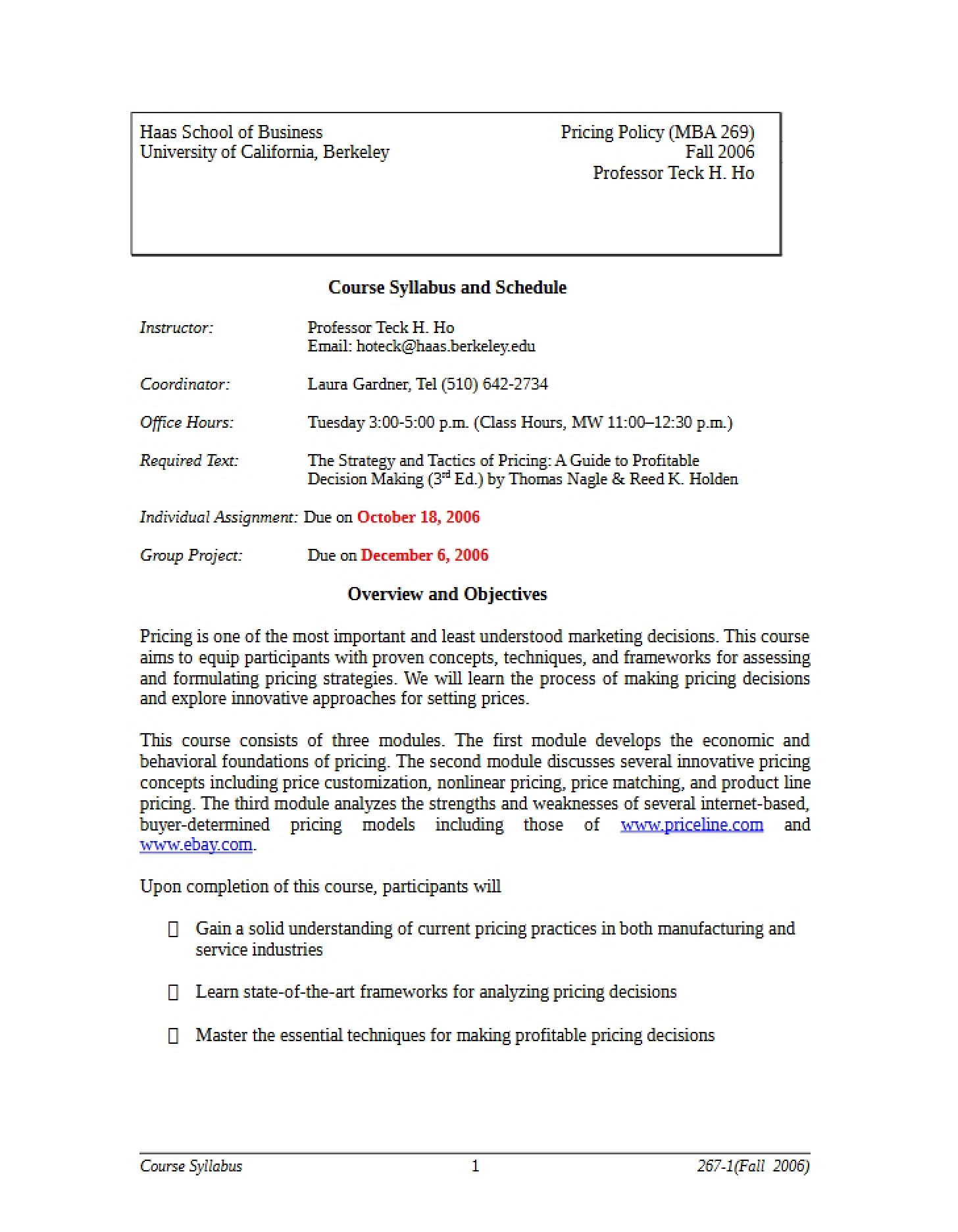 Syllabus for Course