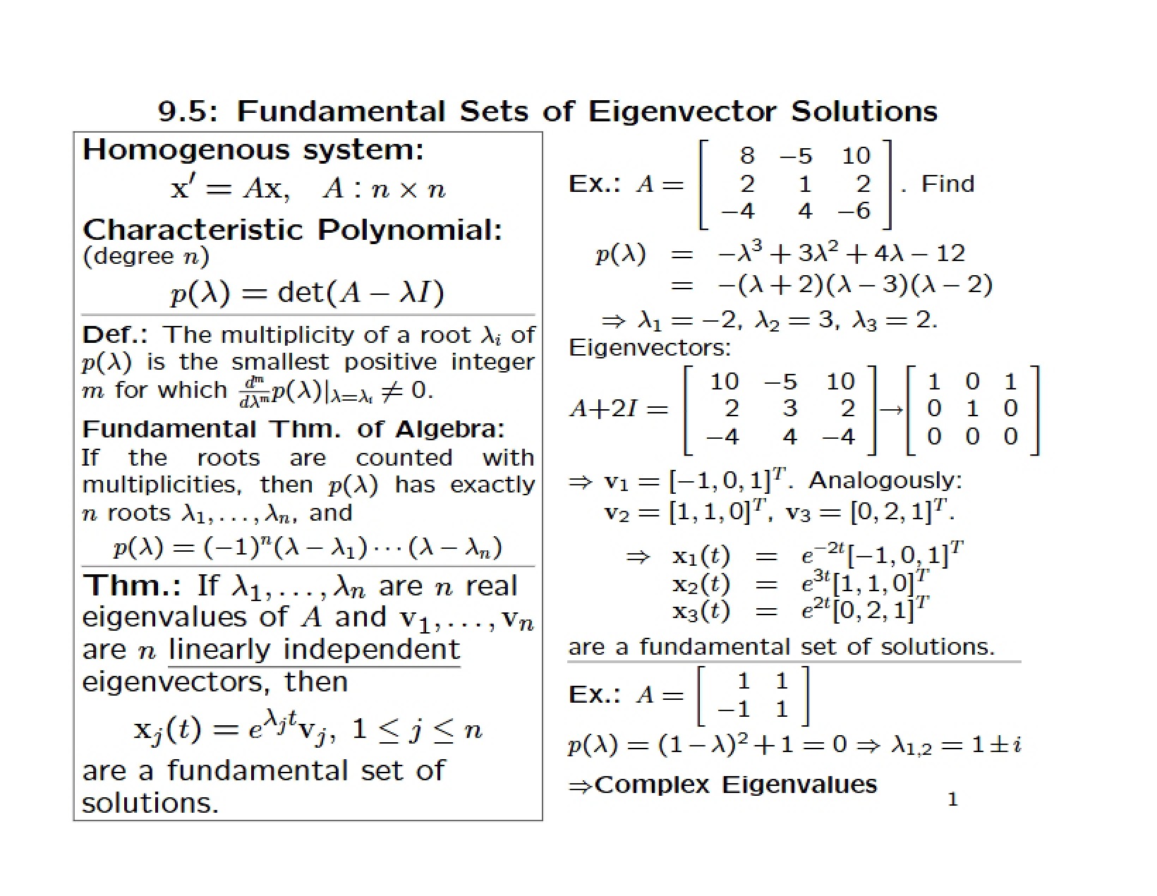 Eigenvector Solutions Fundamental Sets