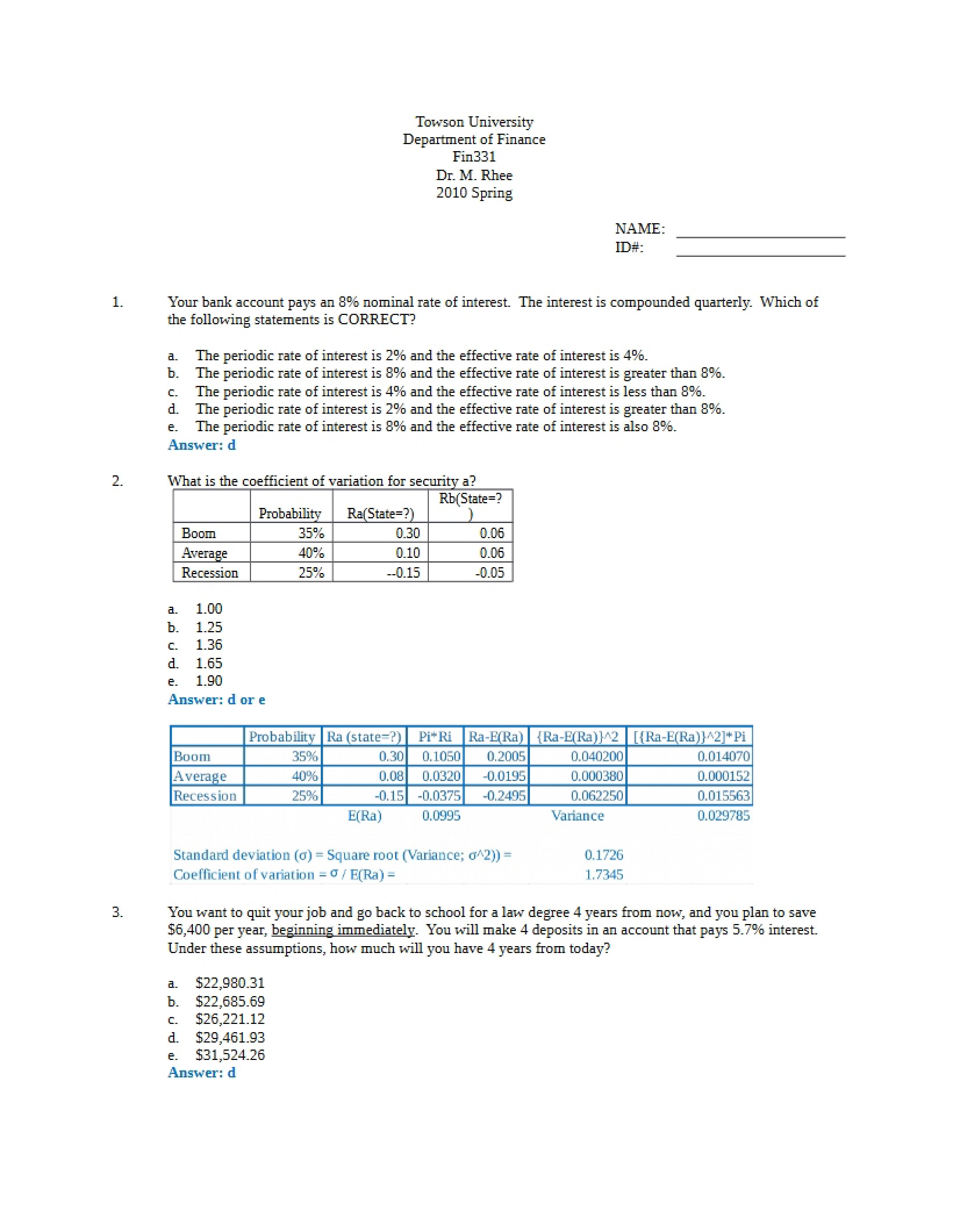 Second Finance Test
