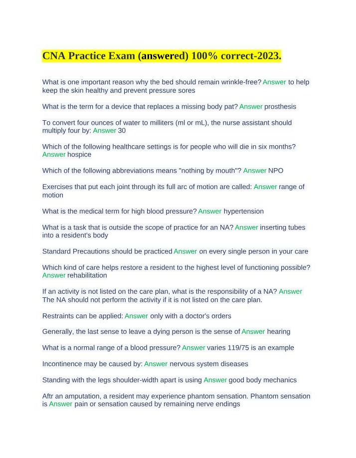 Practice Exam for CNA