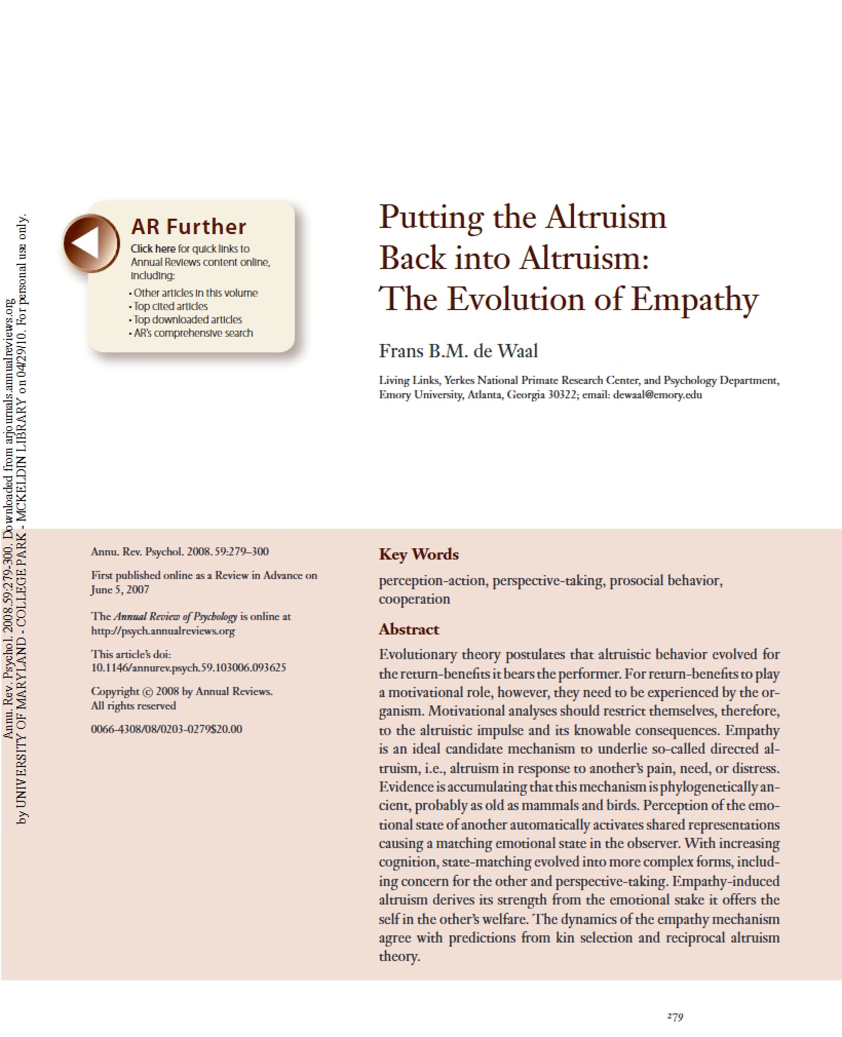 Altruism Putting it Back