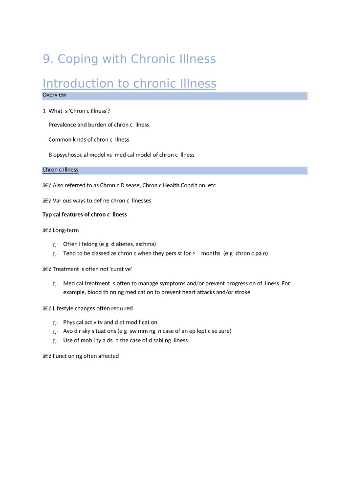Coping with Chronic Illness - Prevalence and Burden