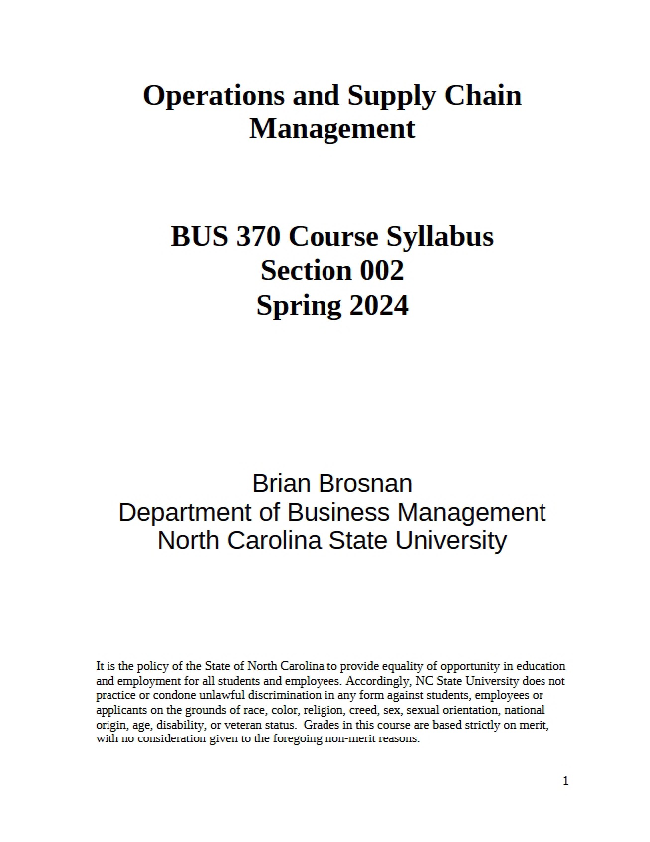 Course Syllabus BUS 370