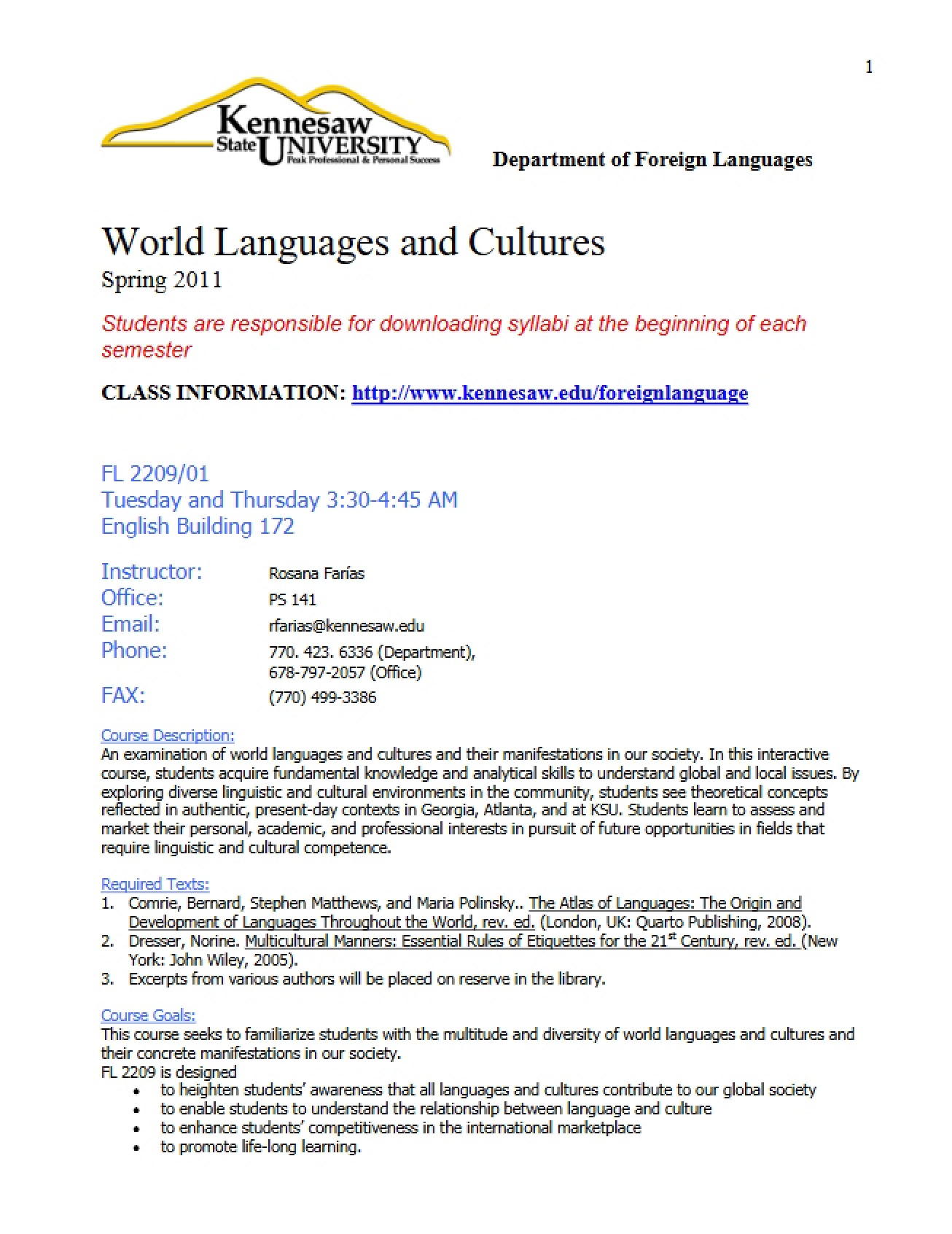 World Languages and Cultures Hybrid Course Syllabus