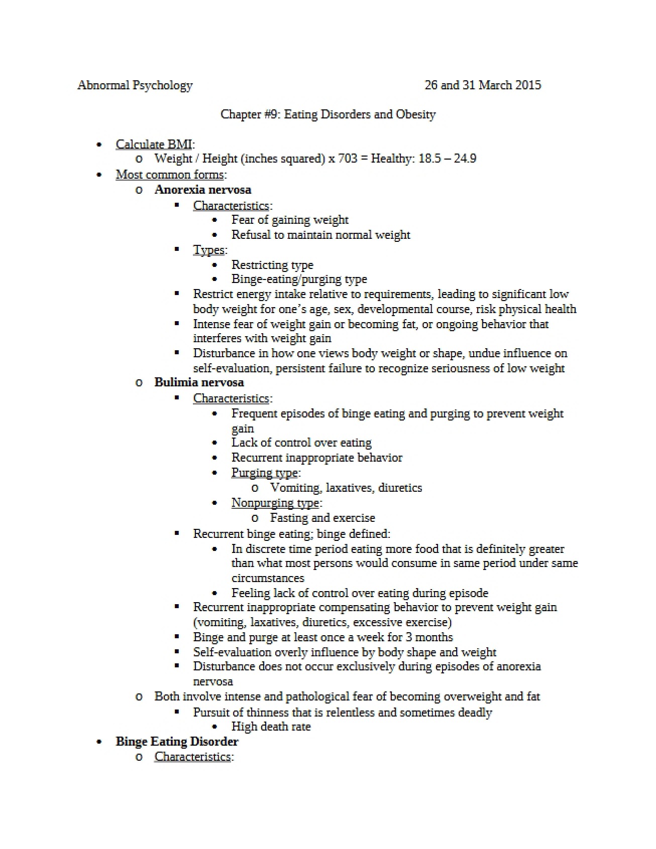 Obesity and Eating Disorders (Chapter 9)