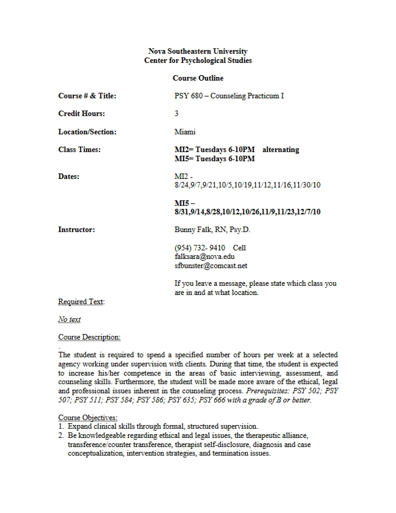 Counseling Practicum I Outline
