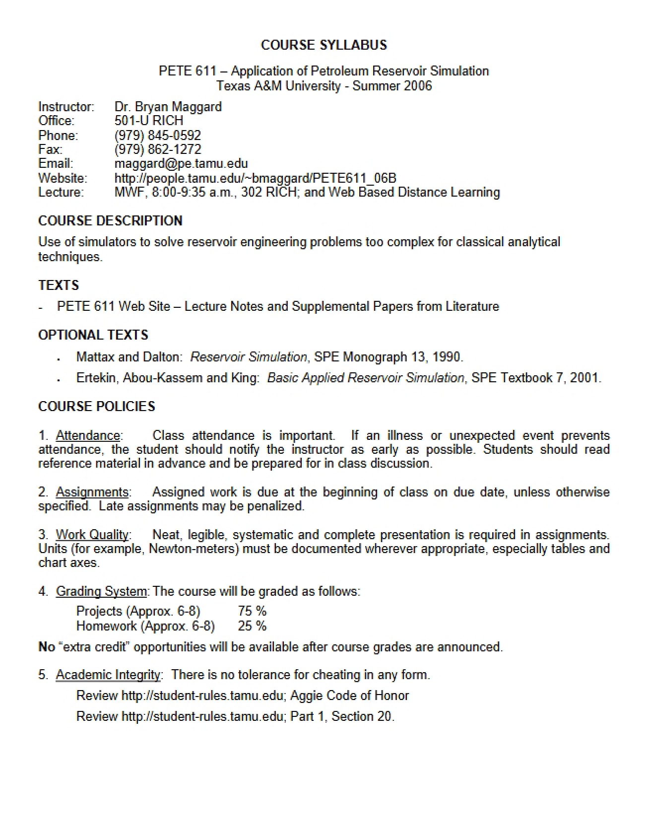 Syllabus for Section 611 (2006, Version B)