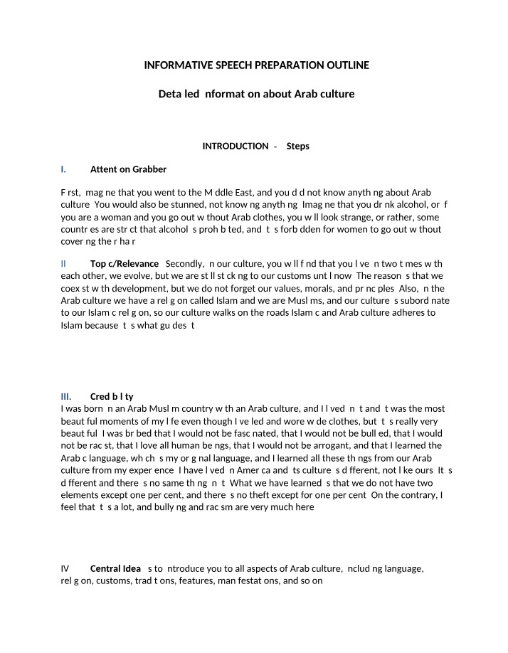 Informative Speech Template - Preparation Outline