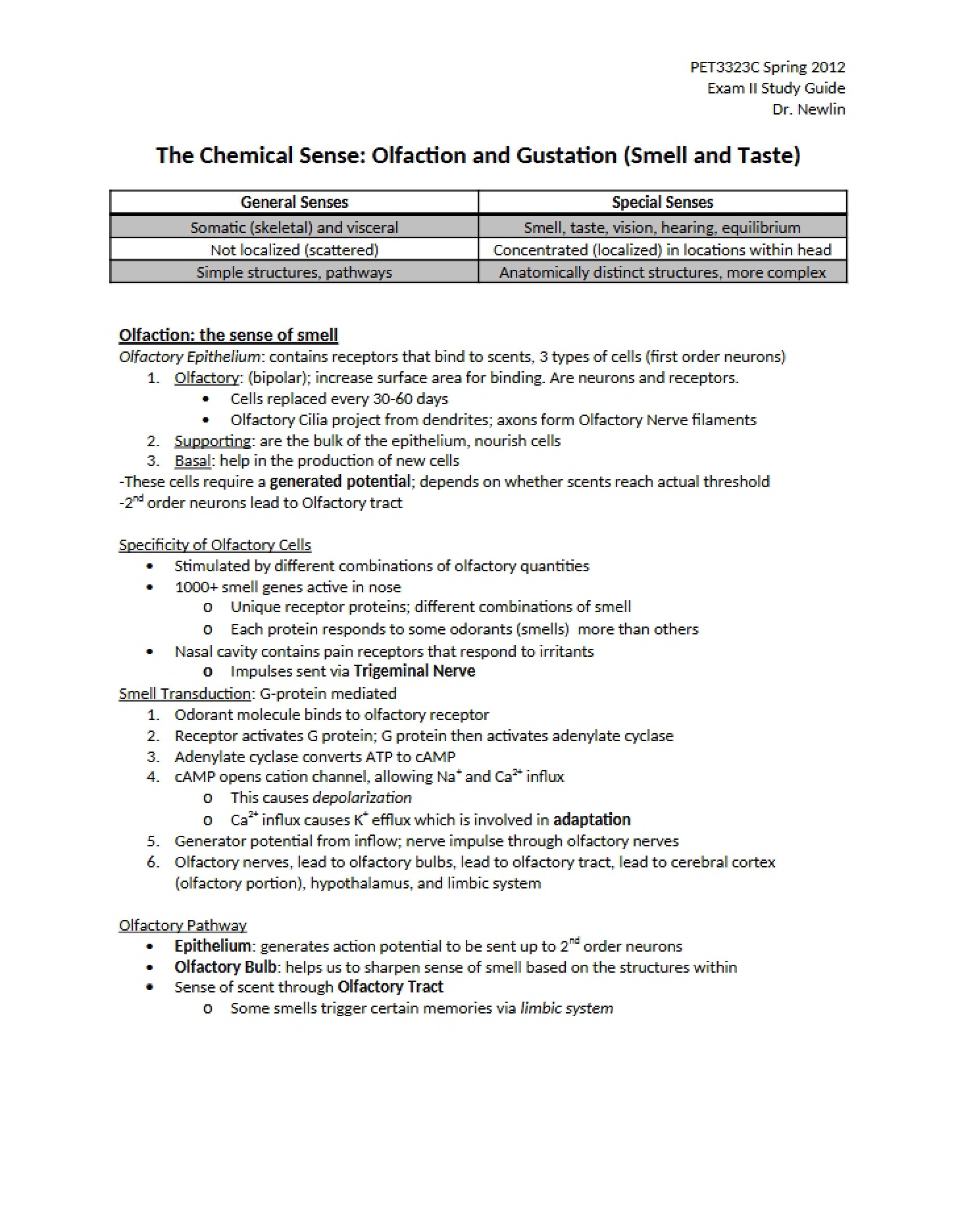 Chemical Sense Overview