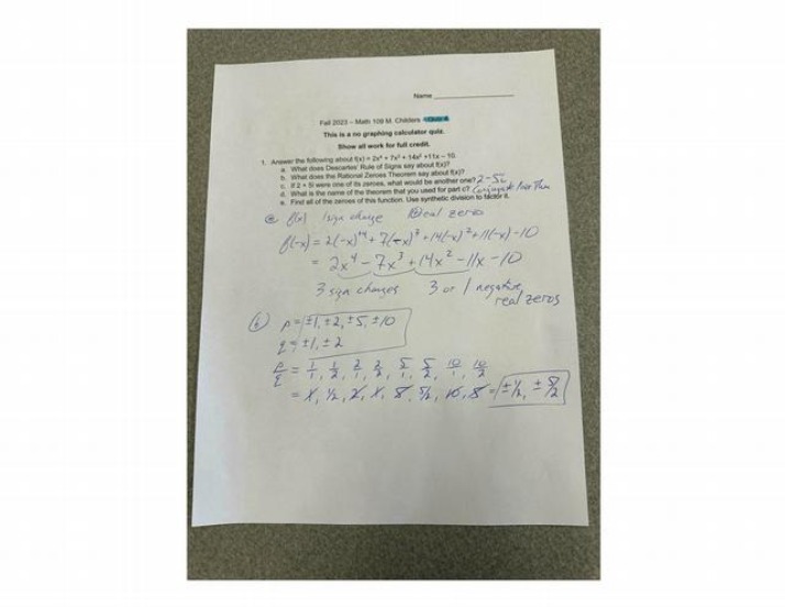 Quiz on Rational Zeroes and Theorems