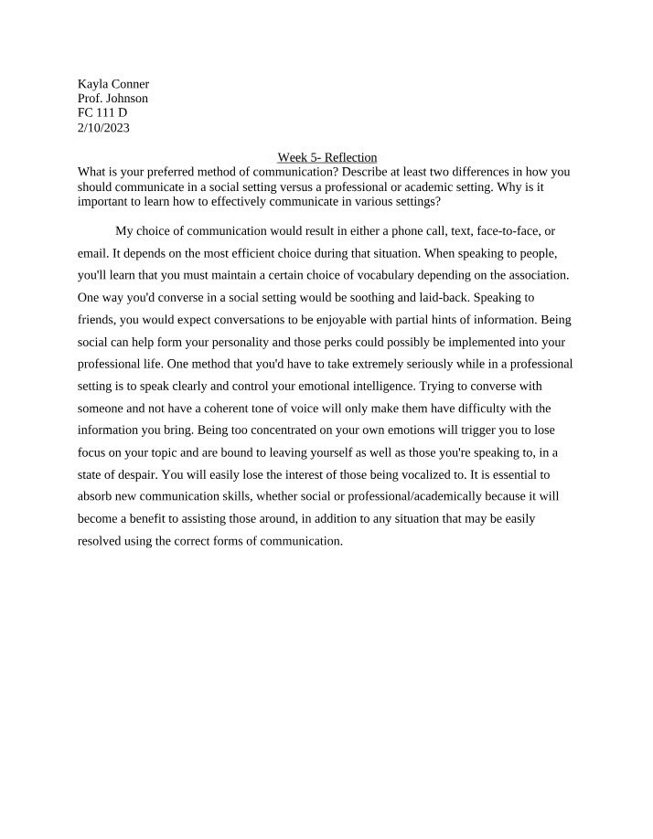 FC110 Week 5 Reflection