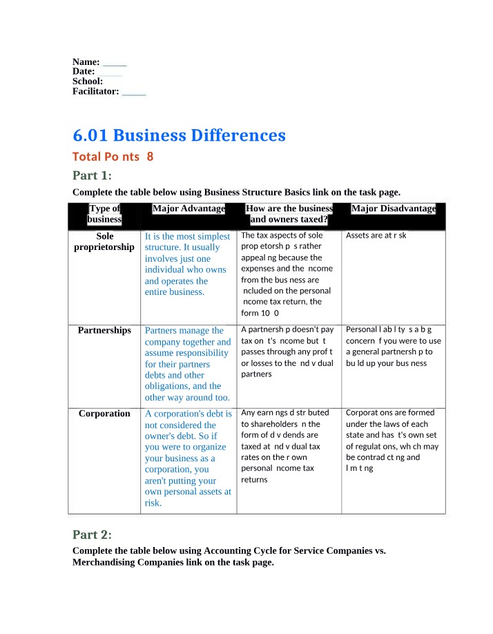 6.01 Business Differences and the Accounting Cycle