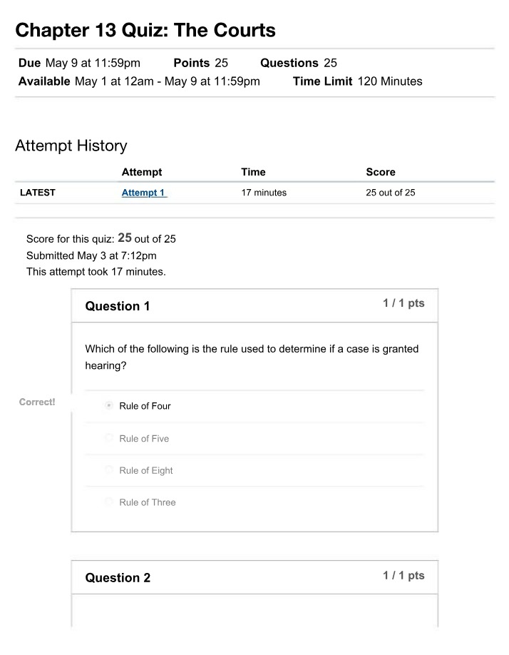 Chapter 13 Quiz on the Courts