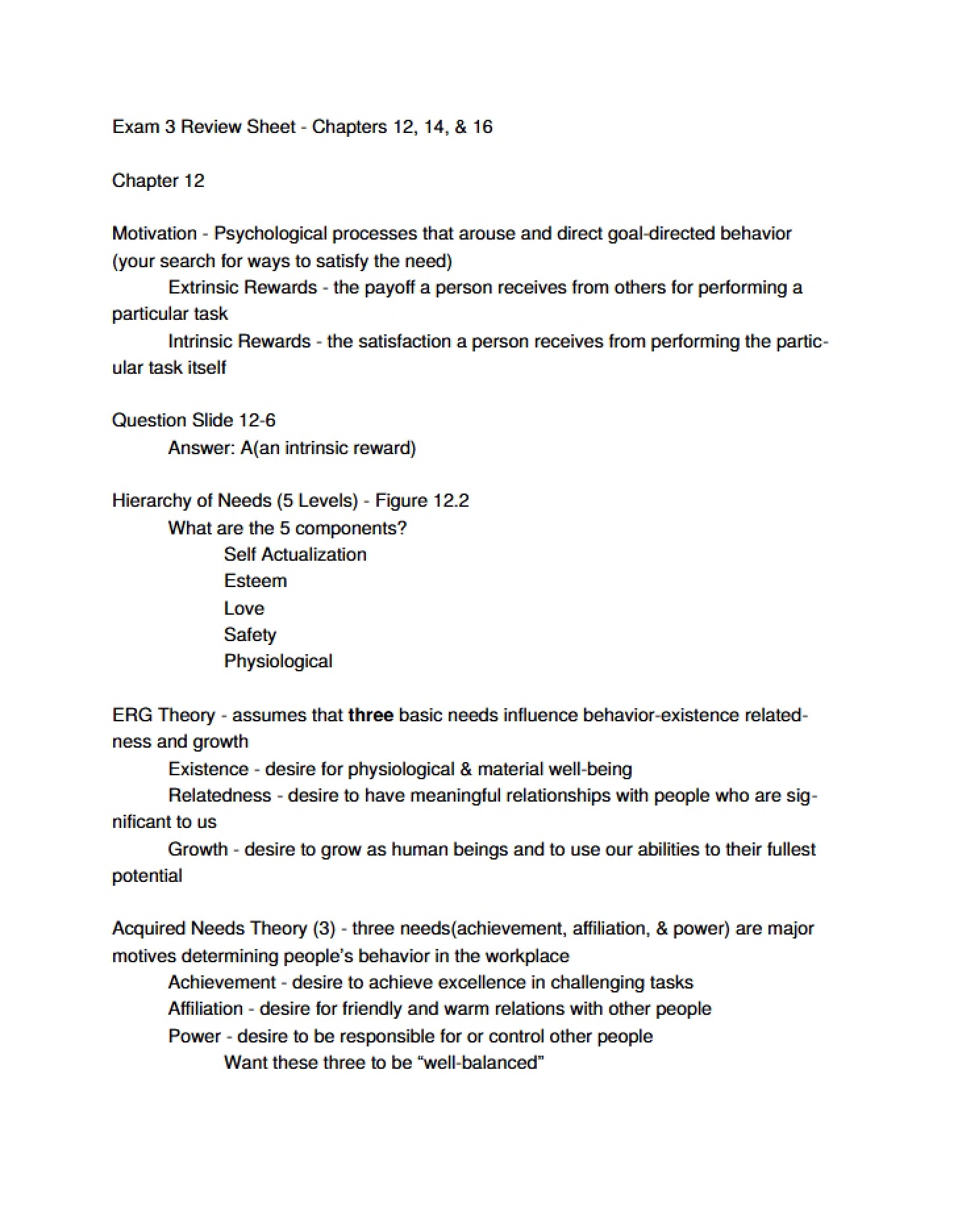 Review Sheet for Third Exam