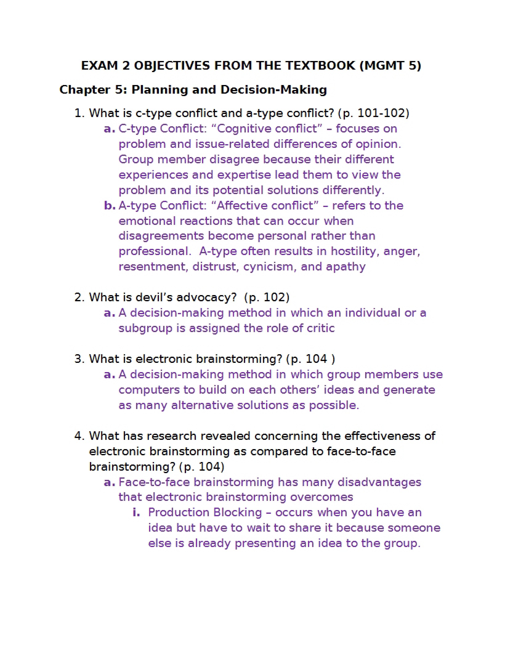 Objectives for Exam 2