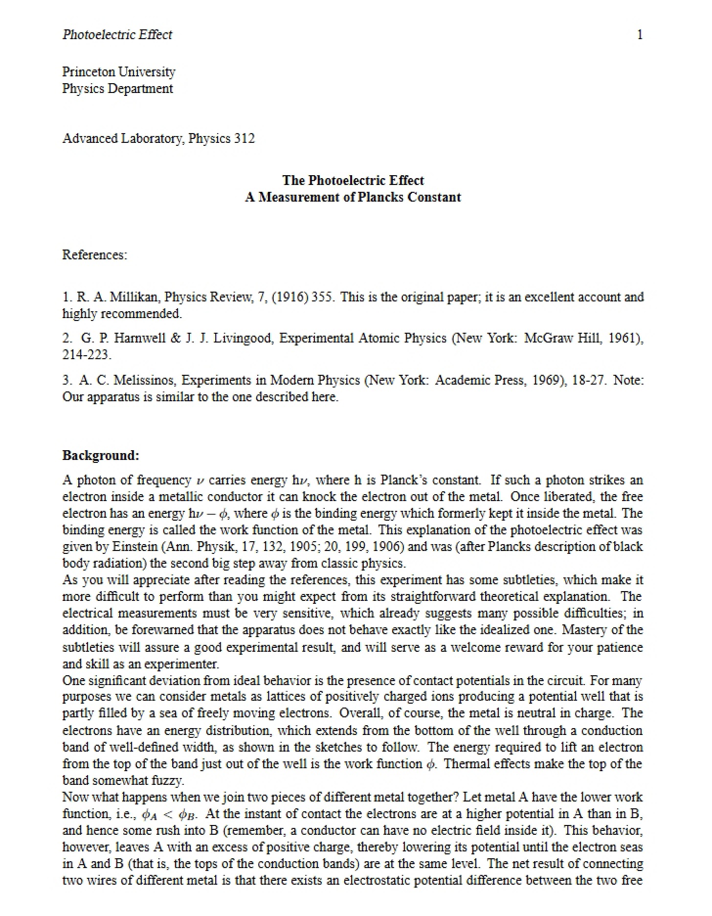Measuring Planck's Constant Photoelectric Effect