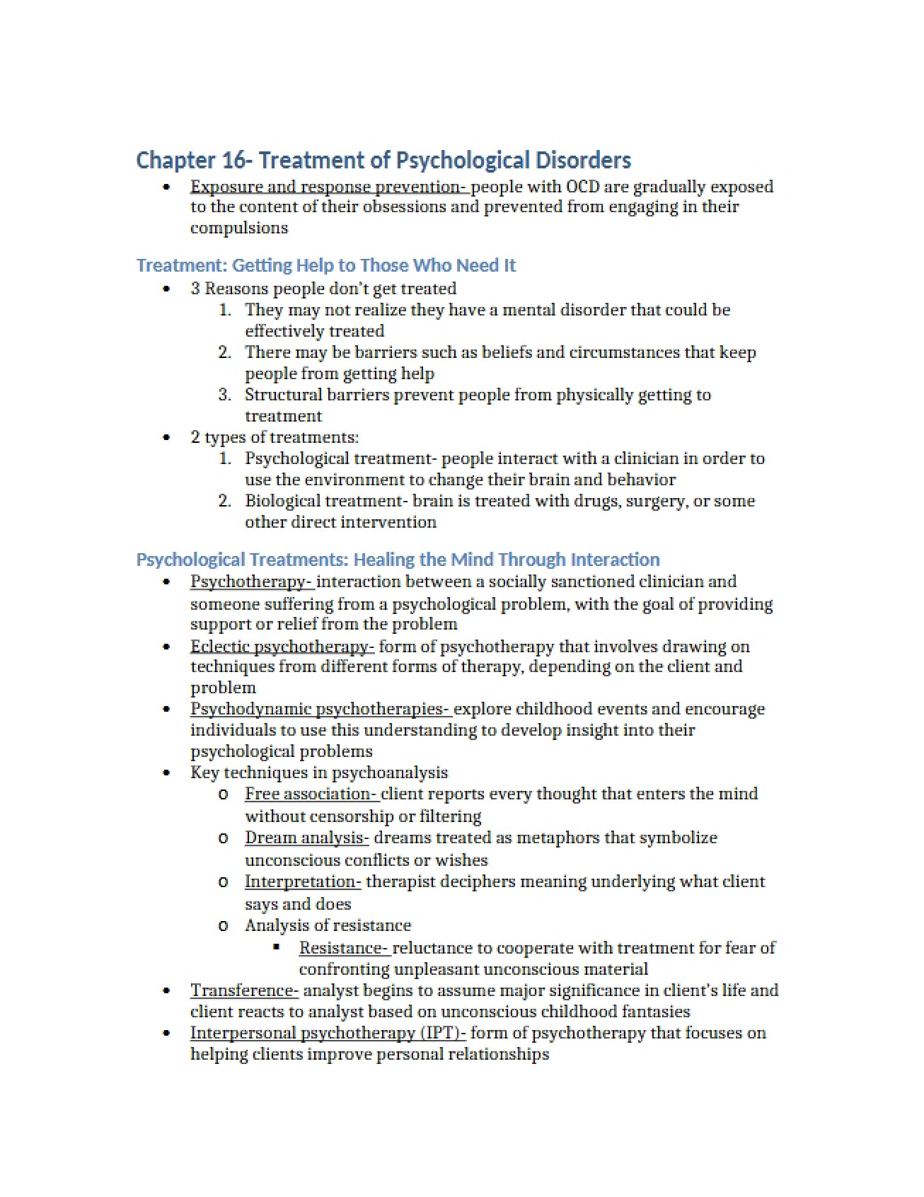 Psychological Disorder Treatments Chapter Sixteen
