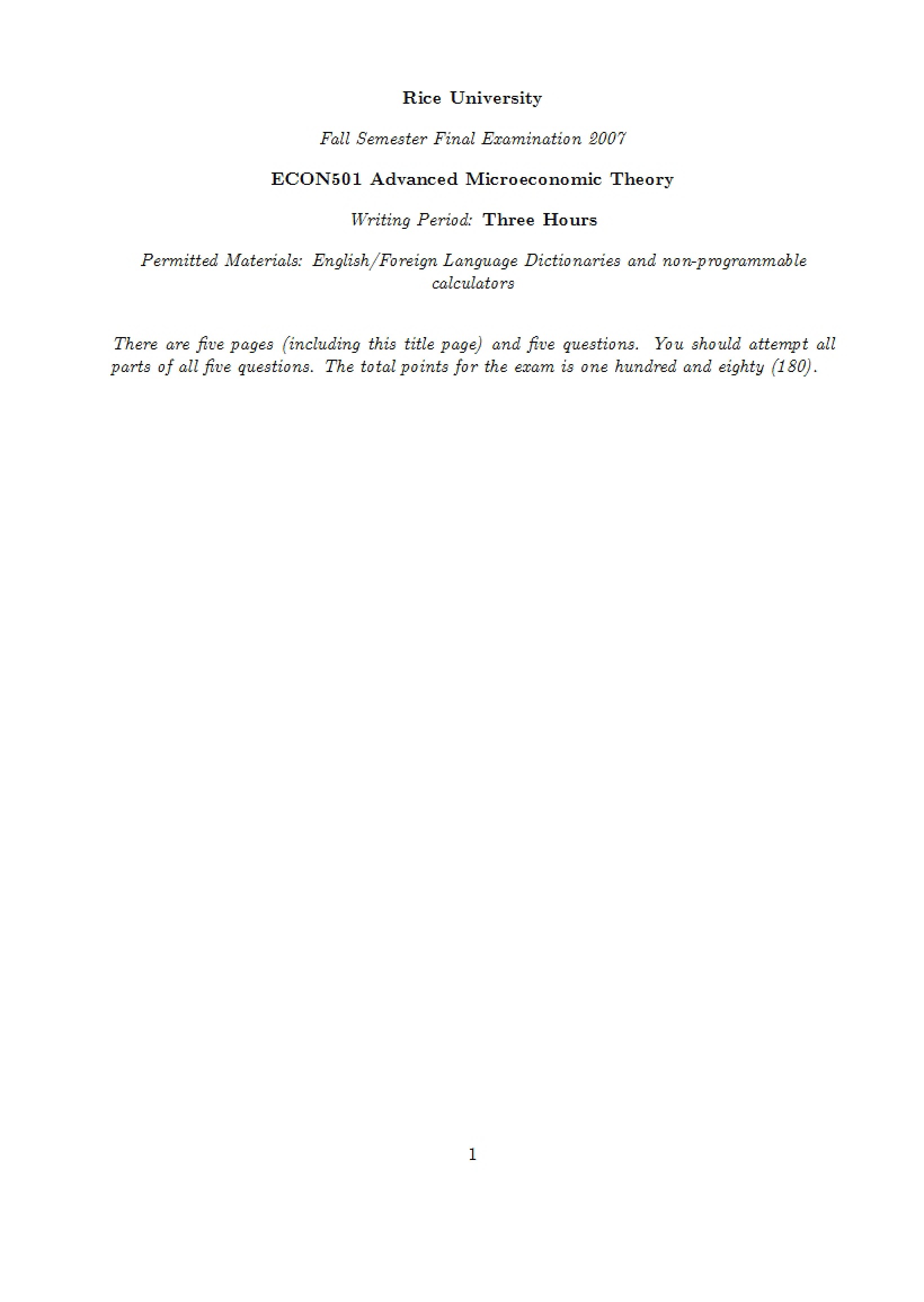 Microeconomic Theory Advanced Principles