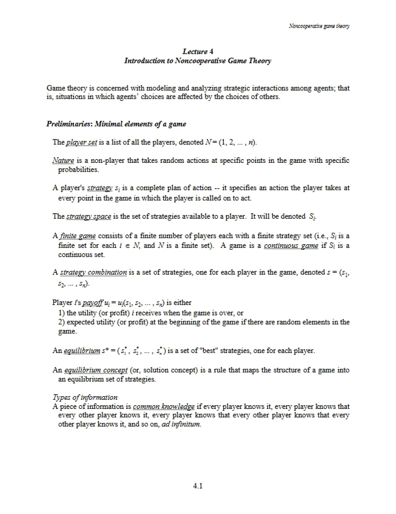 Game Theory (Lecture 4)