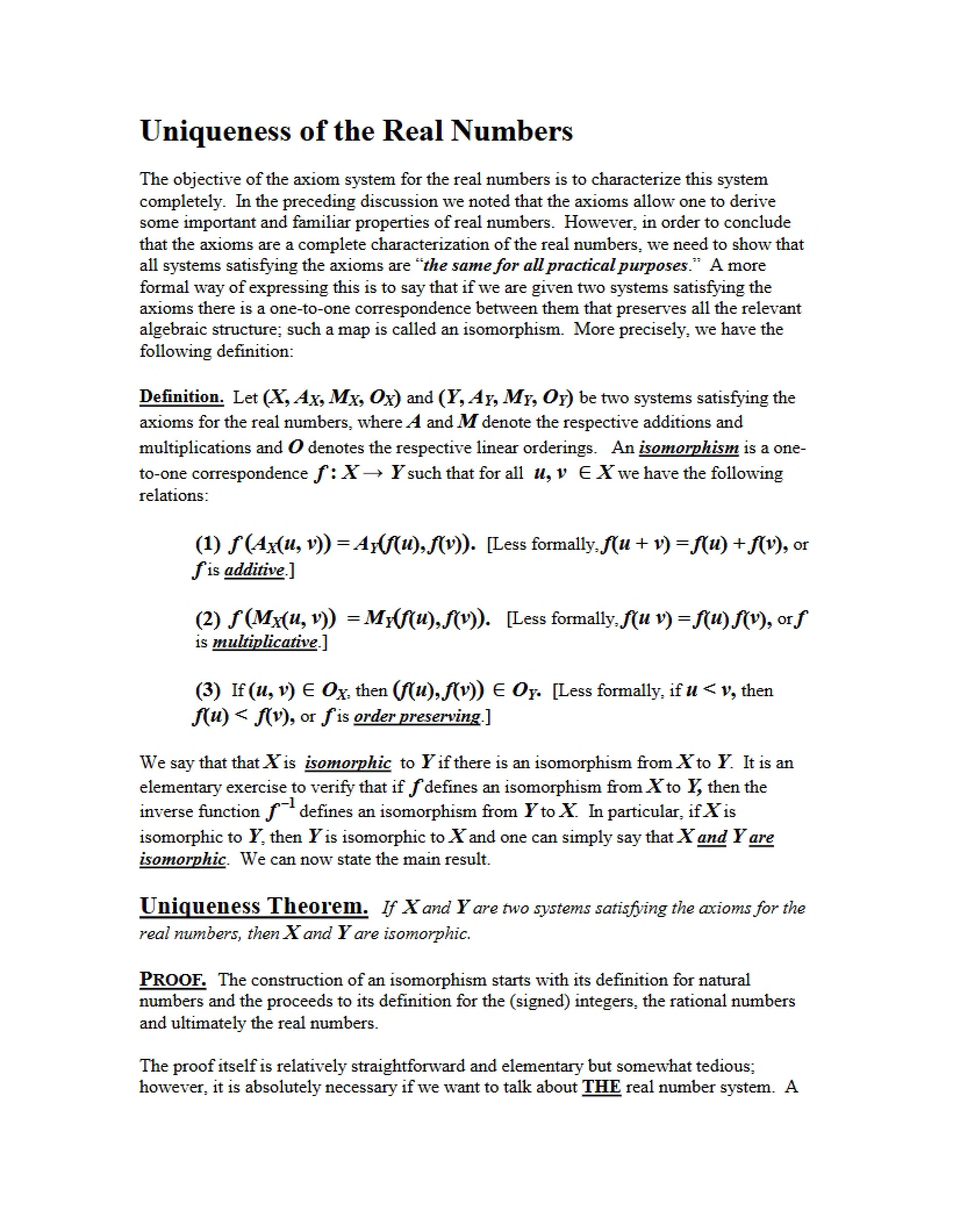 Real Number Uniqueness