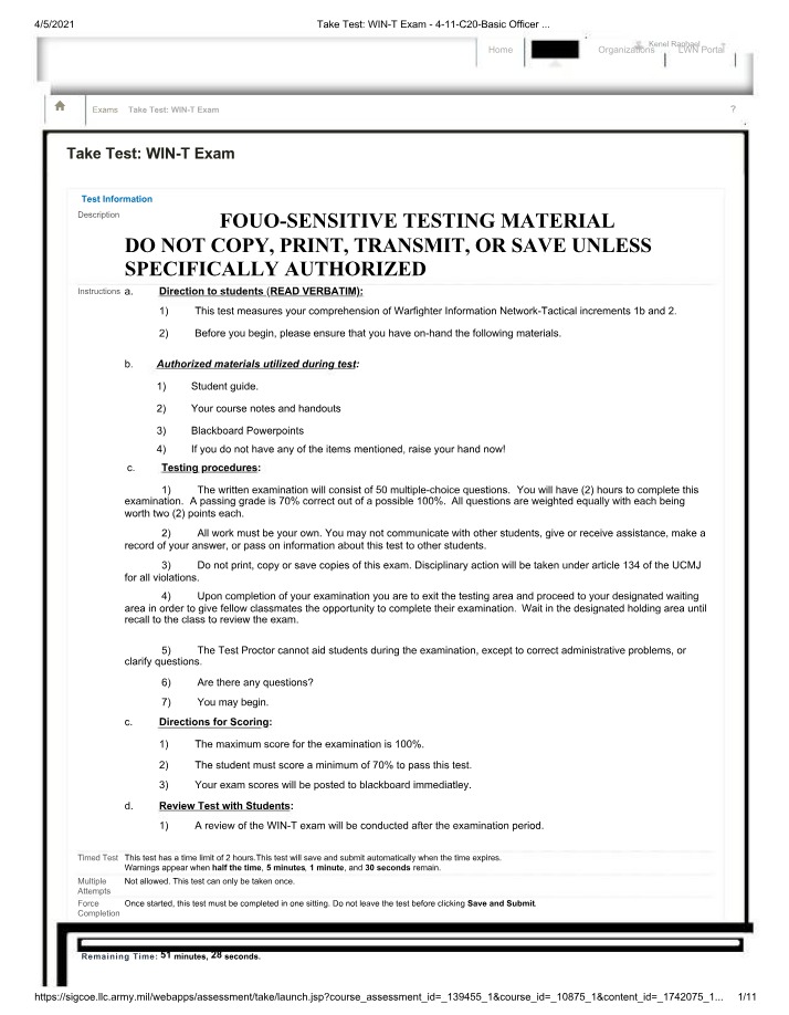 WIN-T Basic Officer Exam - 4-11-C20